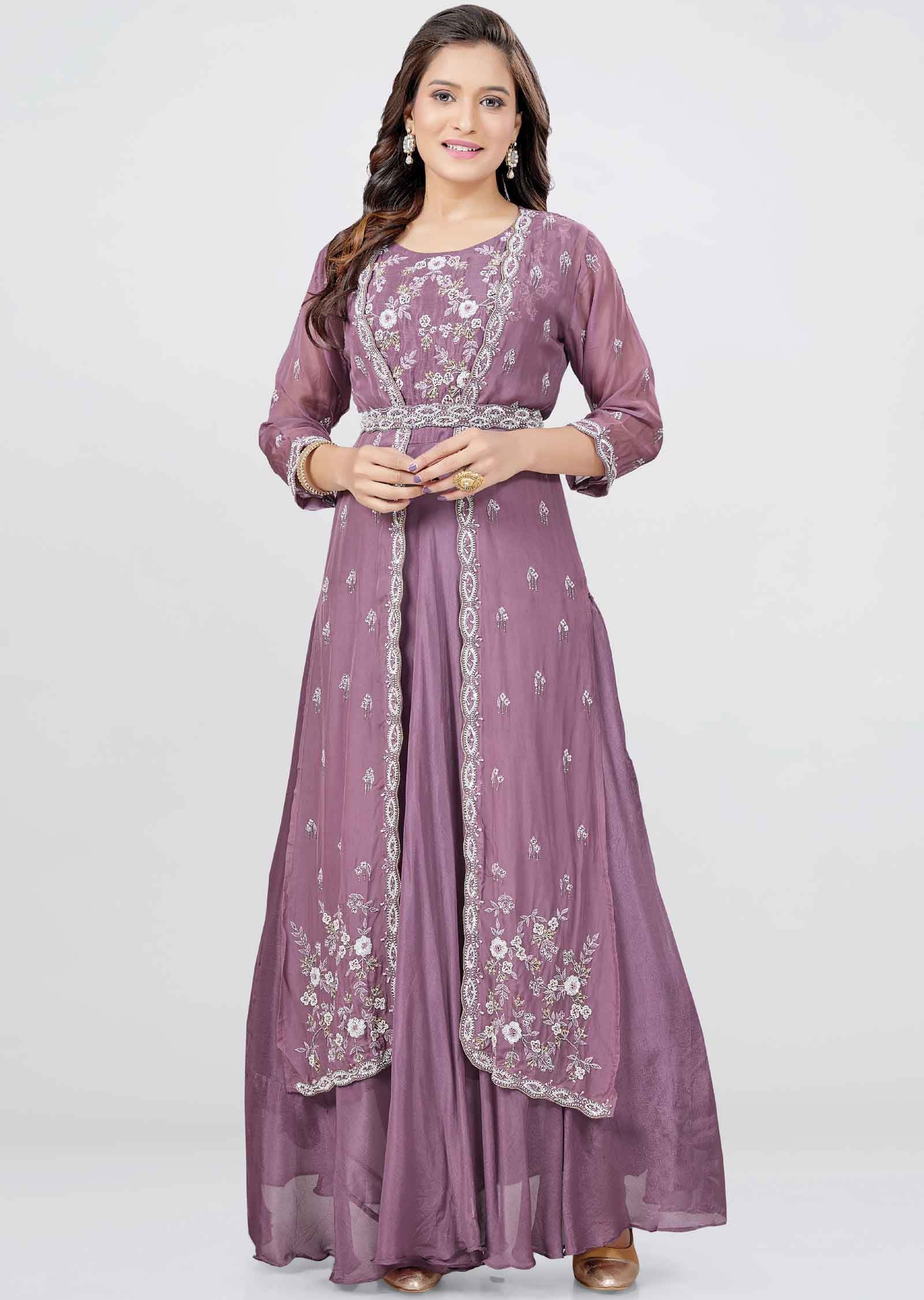 Mauve Pink Chinnon Zardosi & Embroidered Gown