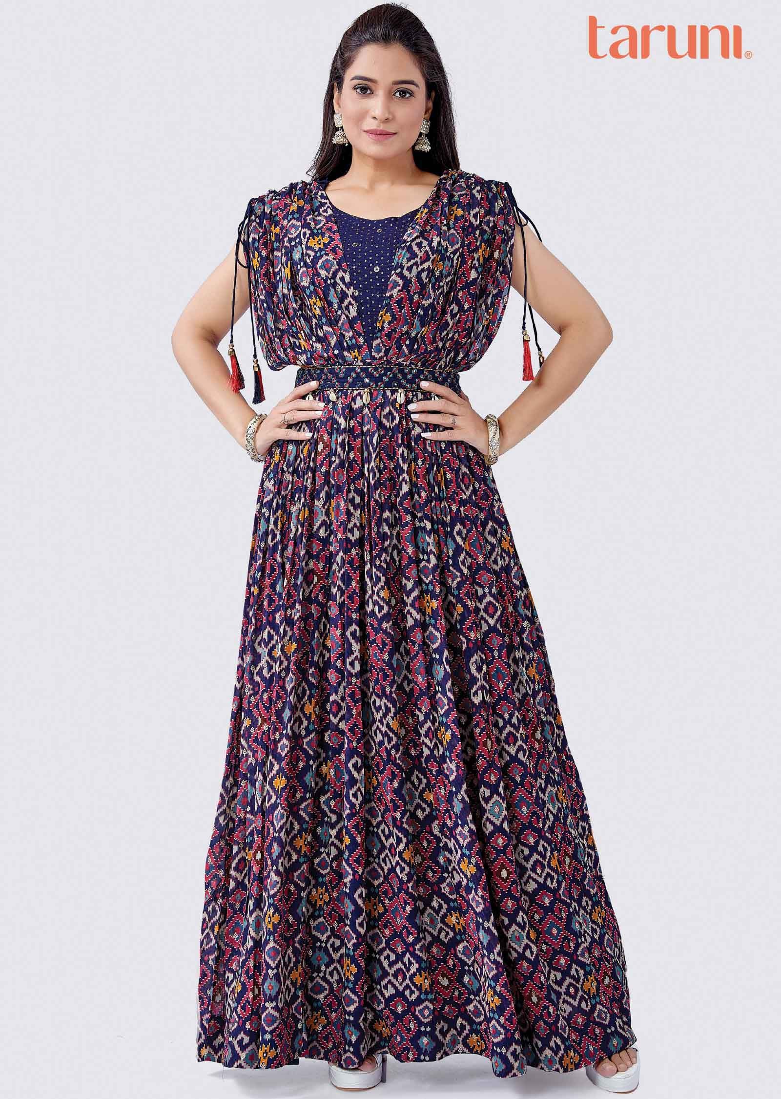 Navy Blue Banaras Georgette Sequins Gown