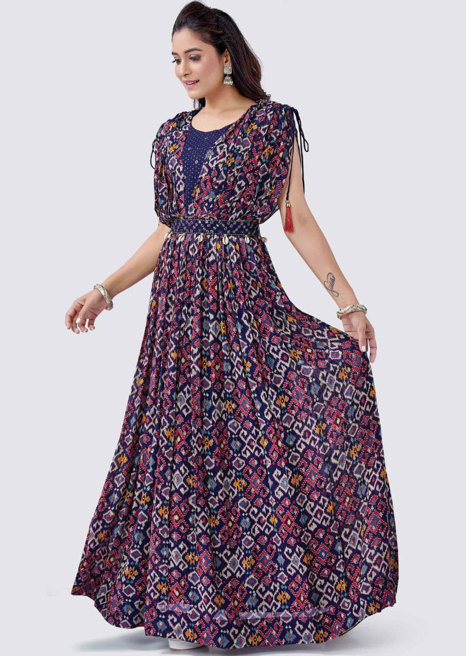 Navy Blue Banaras Georgette Sequins Gown