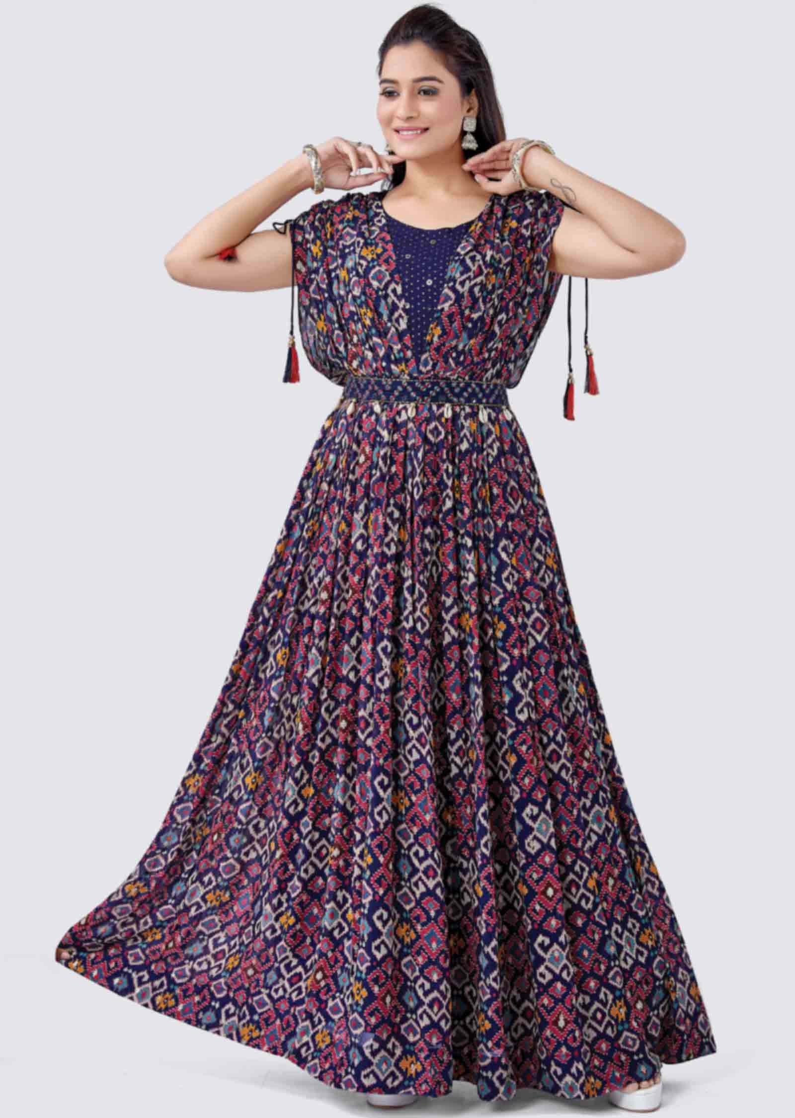 Navy Blue Banaras Georgette Sequins Gown