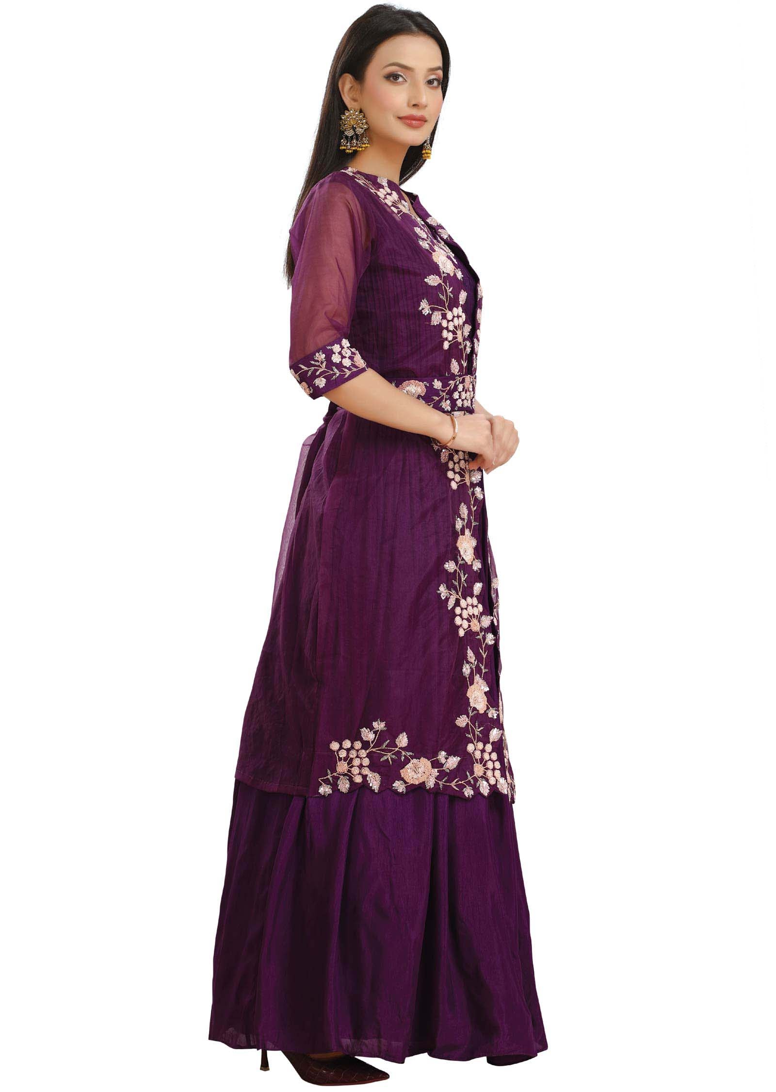 Purple Silk Embroidered Gown