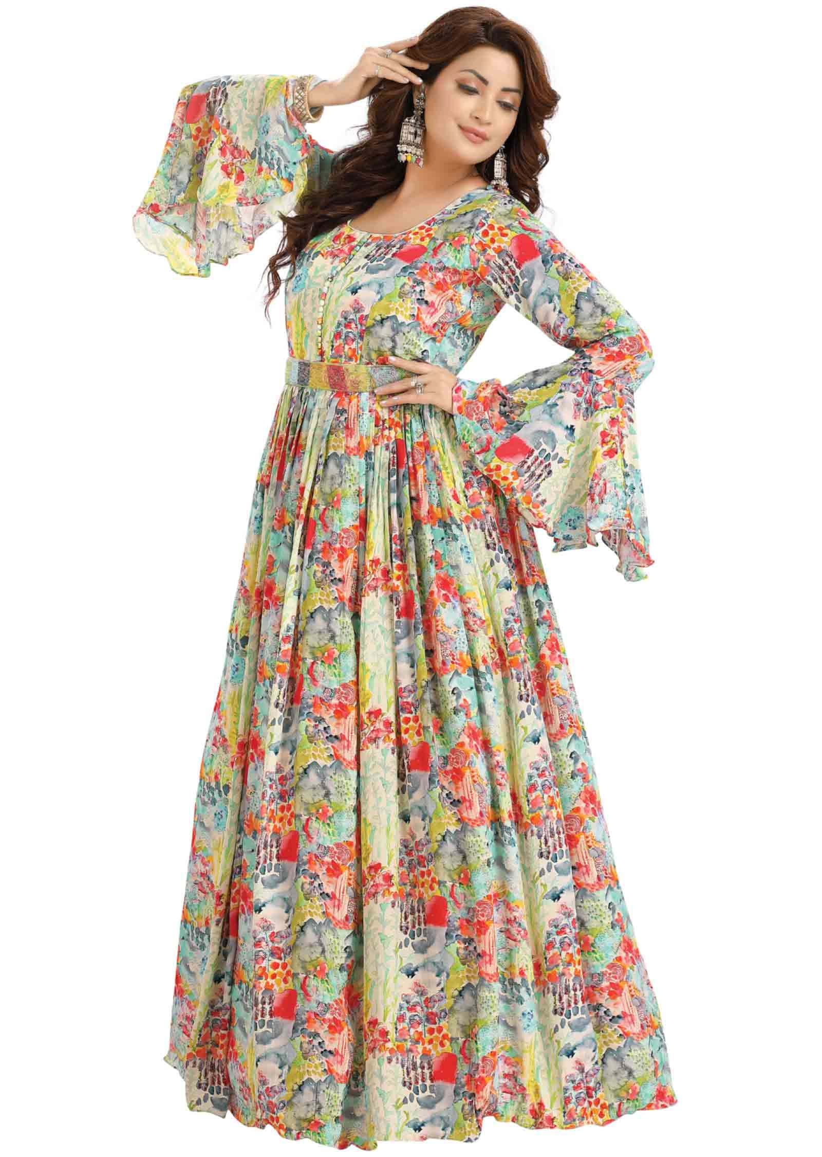 Multi Color Crepe Printed Gown