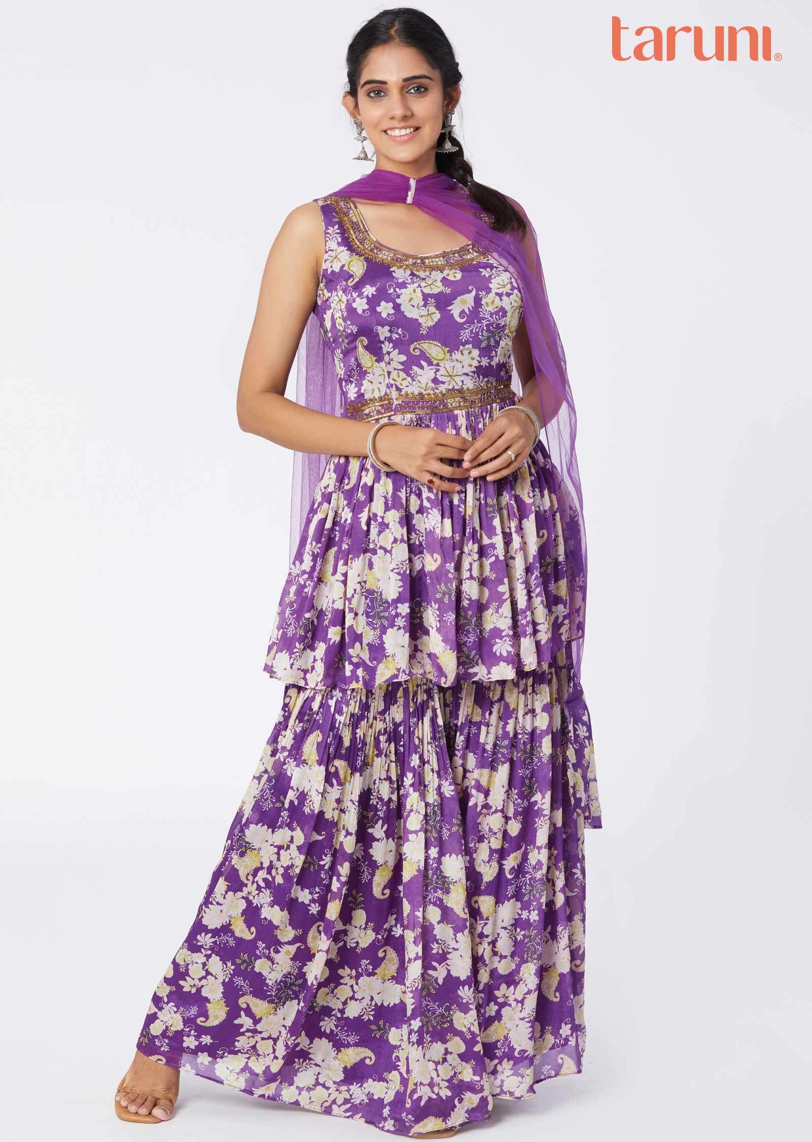 Purple Chinnon Sharara Gharara