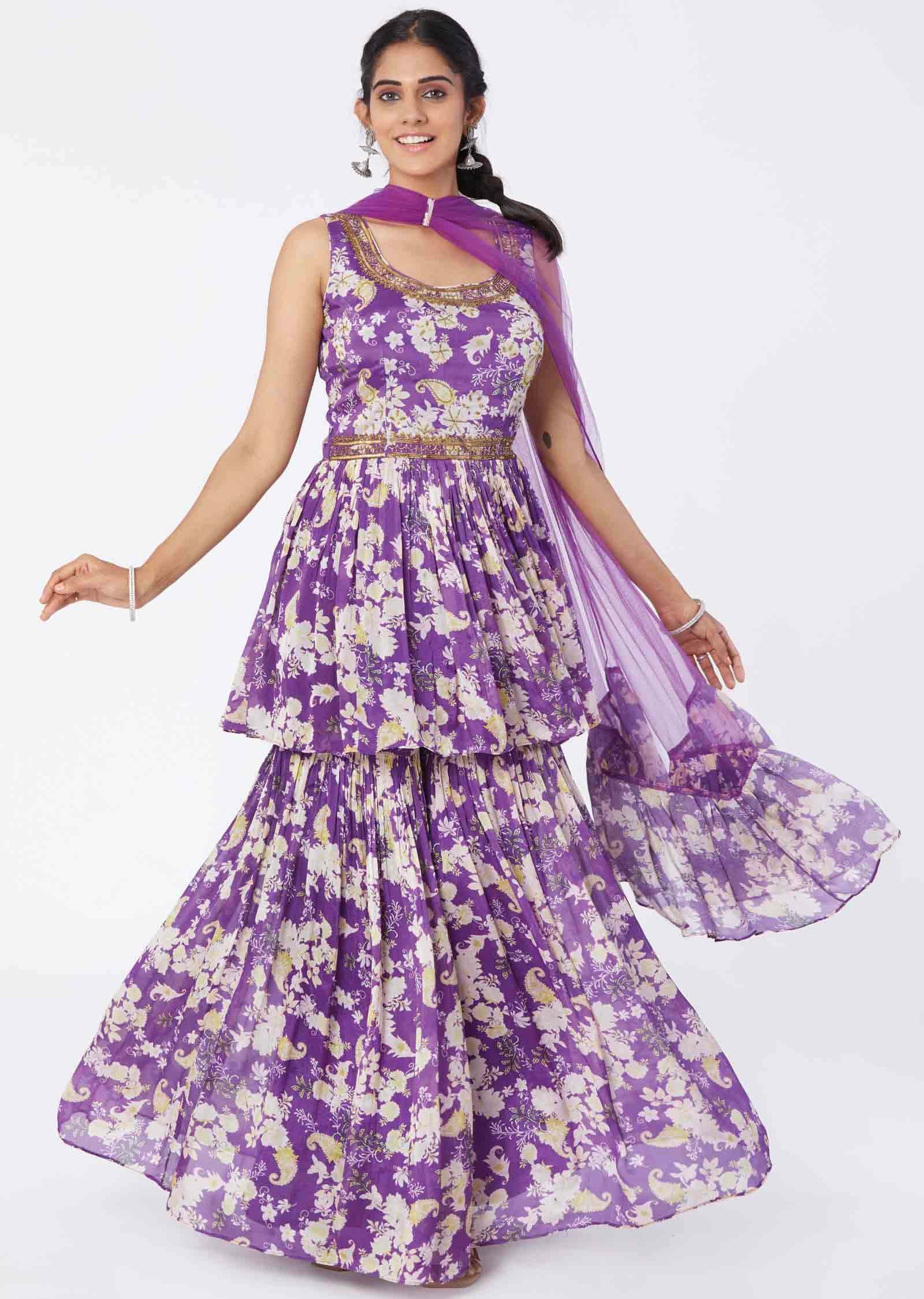 Purple Chinnon Sharara Gharara