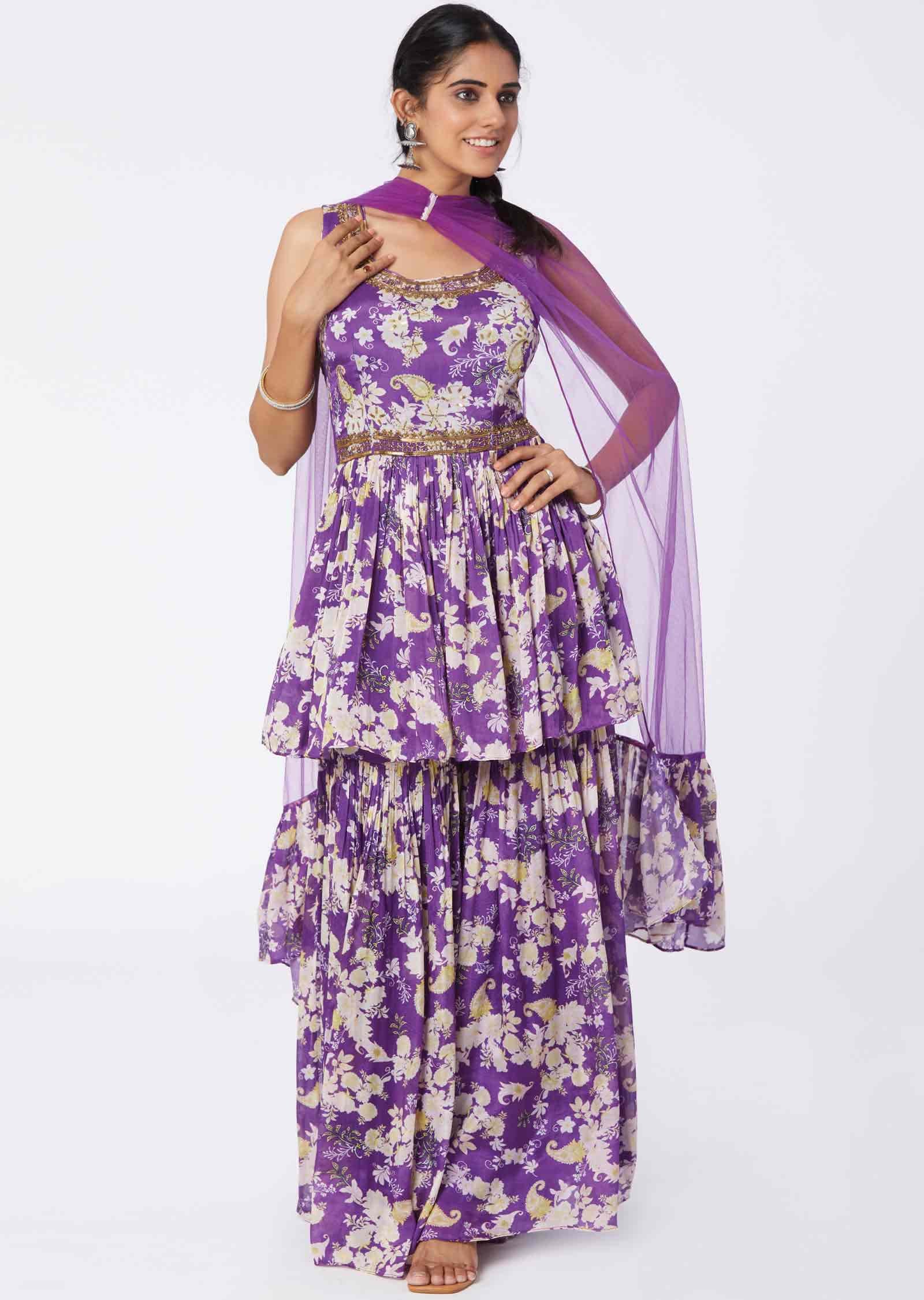 Purple Chinnon Sharara Gharara