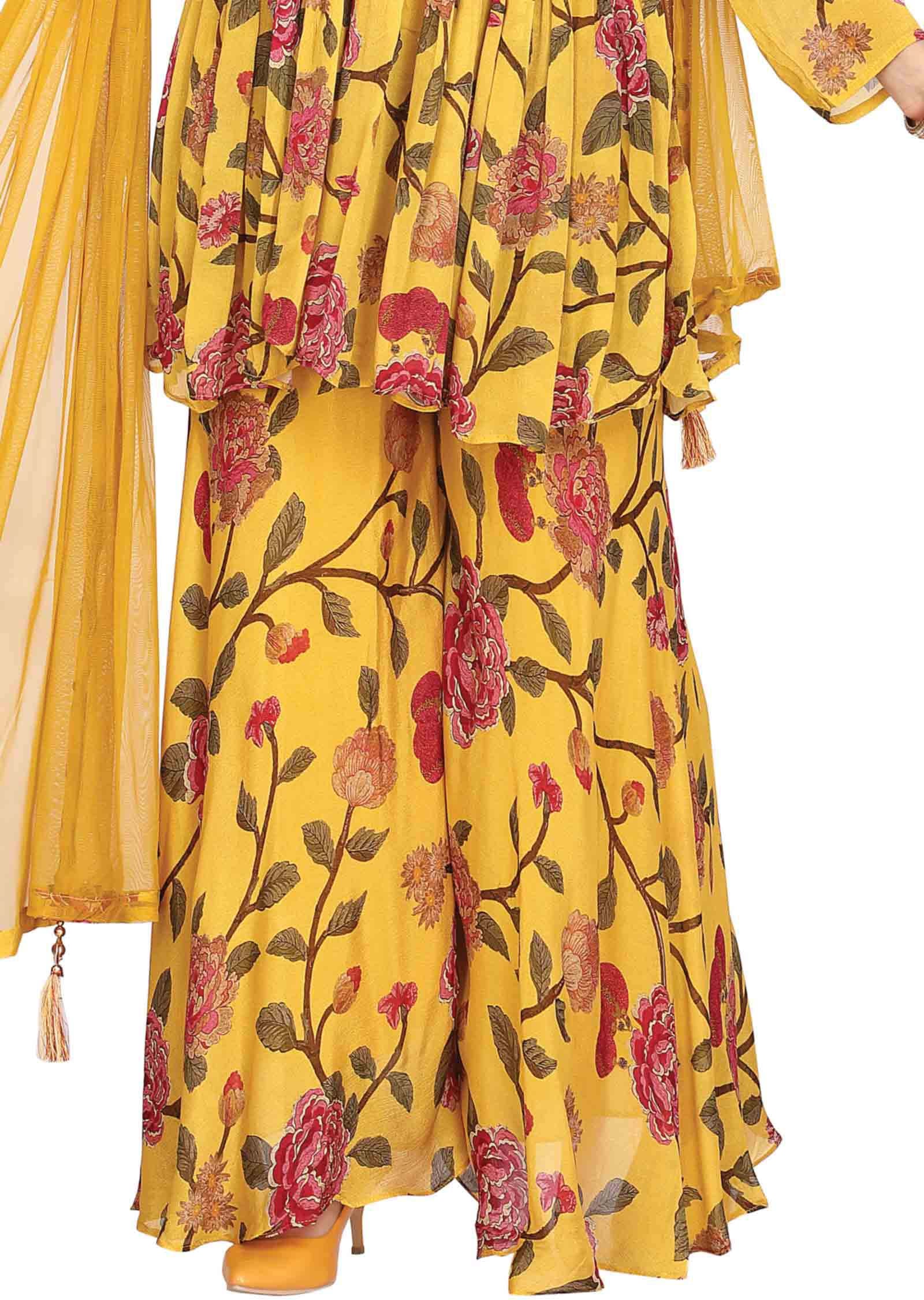 Mustard Chinnon Zardosi & Embroidered Shararas/Ghararas