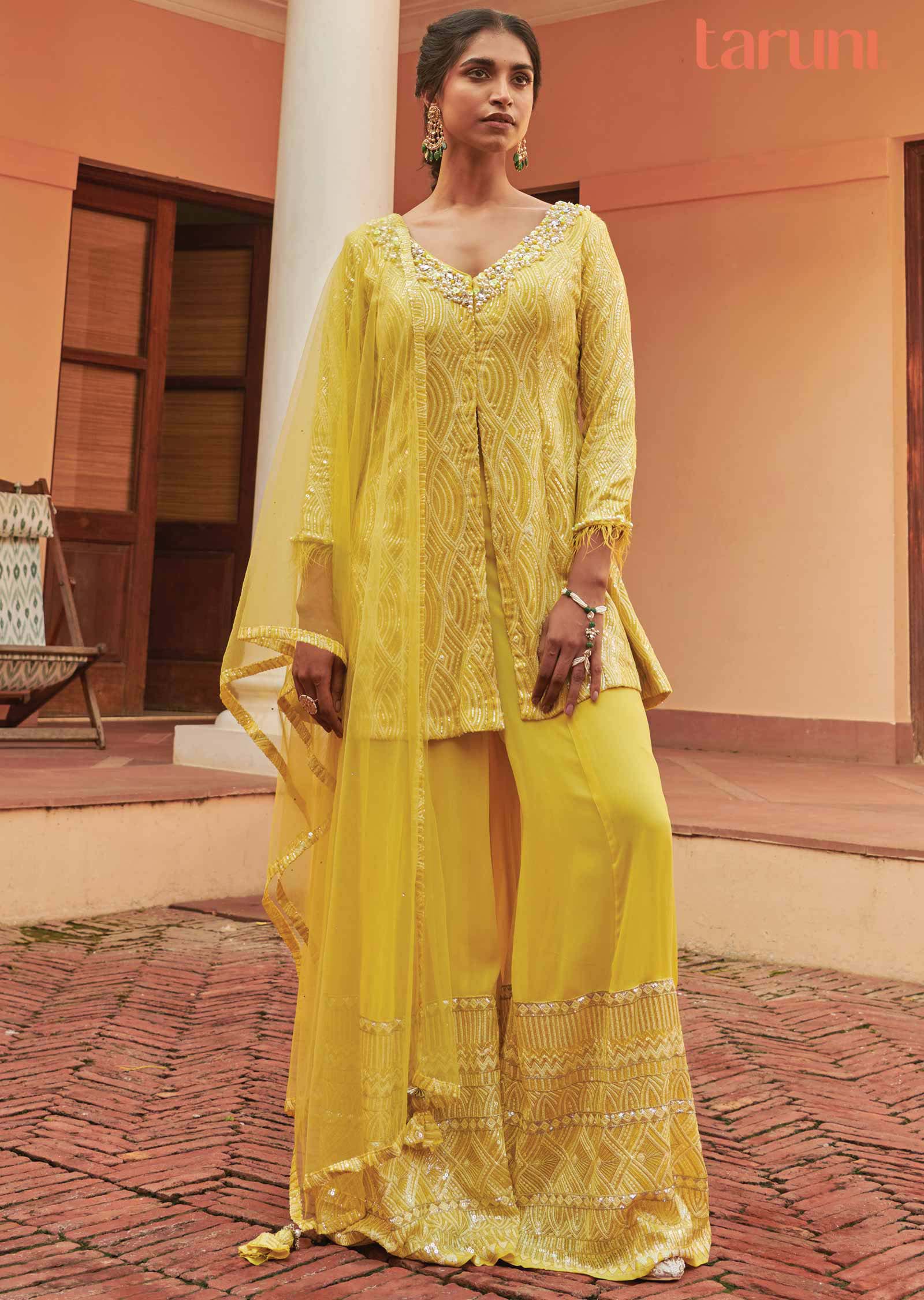 Yellow Georgette Sharara Gharara