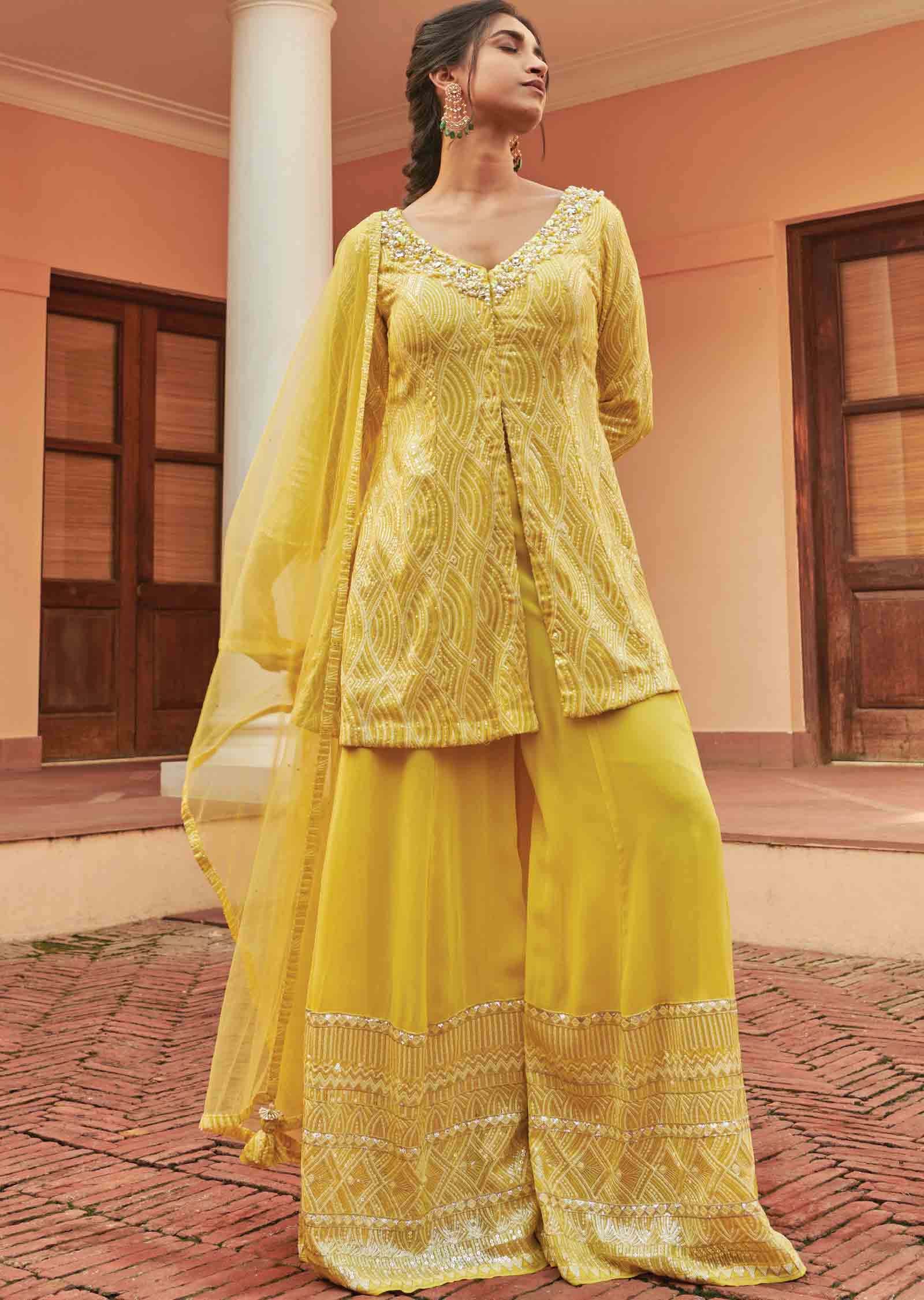 Yellow Georgette Sharara Gharara