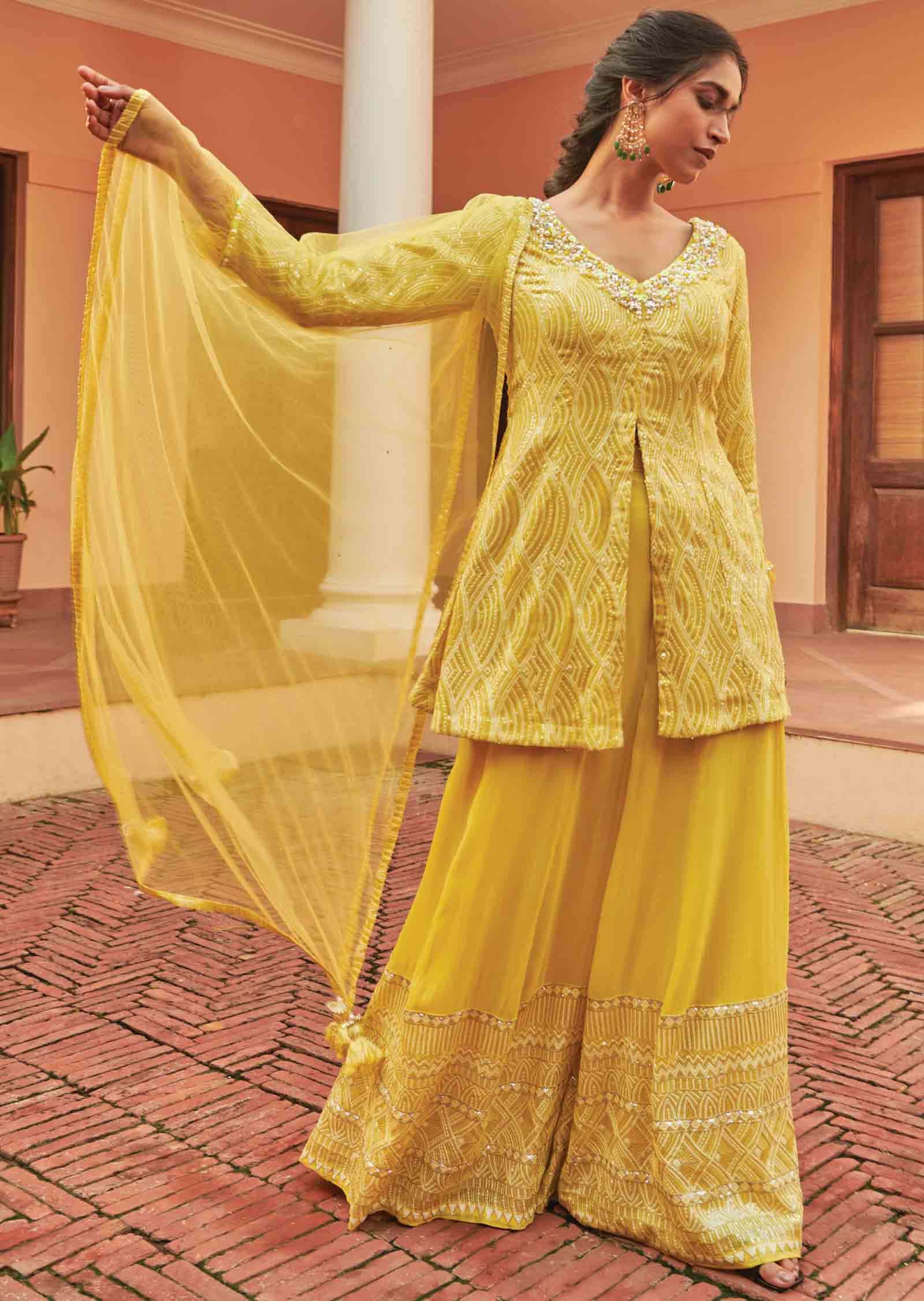 Yellow Georgette Sharara Gharara