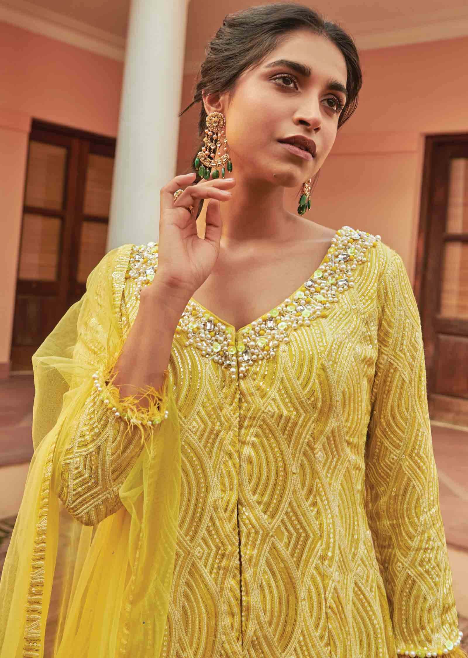 Yellow Georgette Sharara Gharara