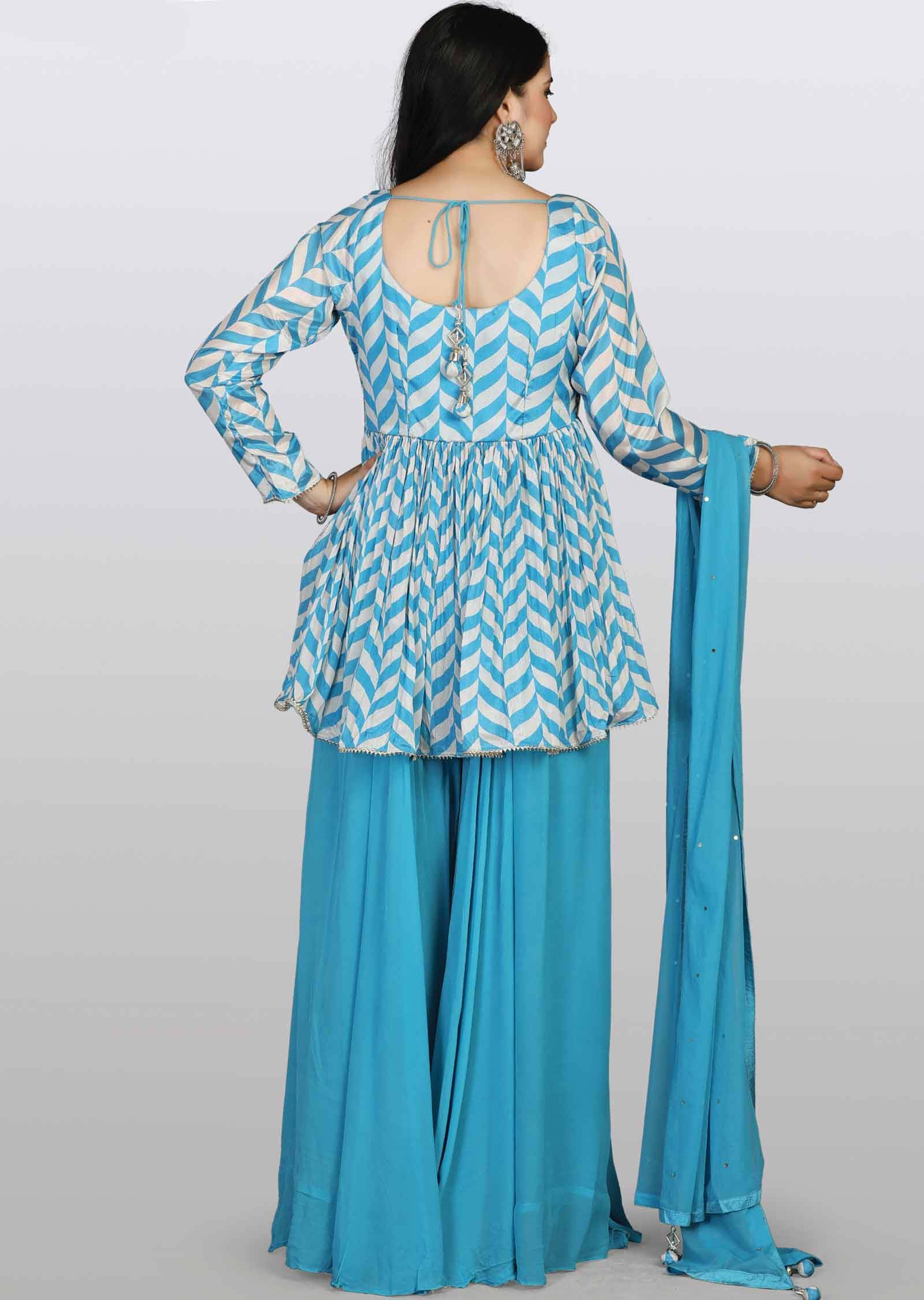 Light Blue Crepe Embroidered Peplum Suit