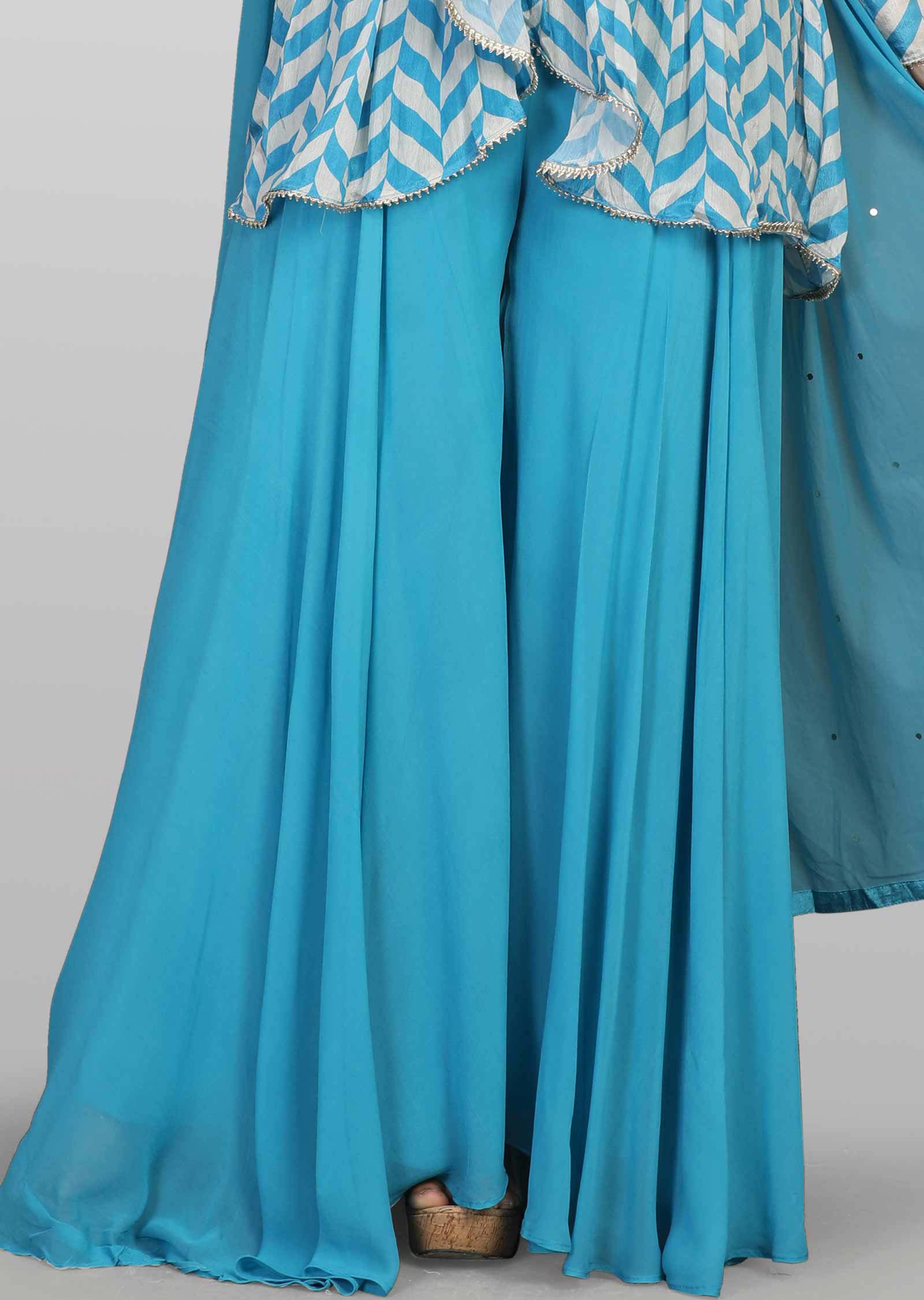 Light Blue Crepe Embroidered Peplum Suit