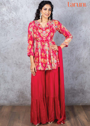 Rani Pink Chinnon Zardosi & Embroidered Shararas/Ghararas