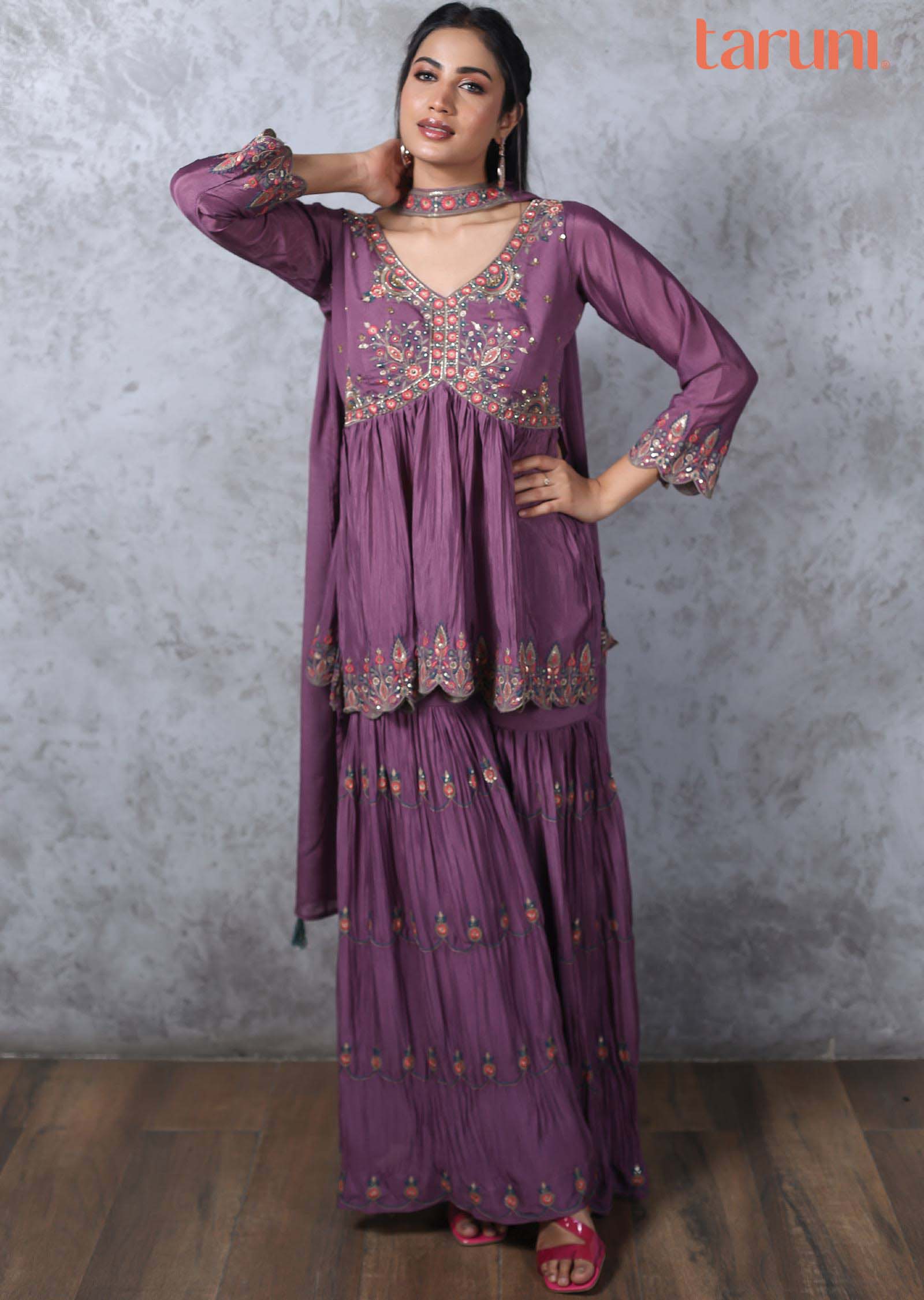 Purple Chinnon Alia cut Peplum Suit