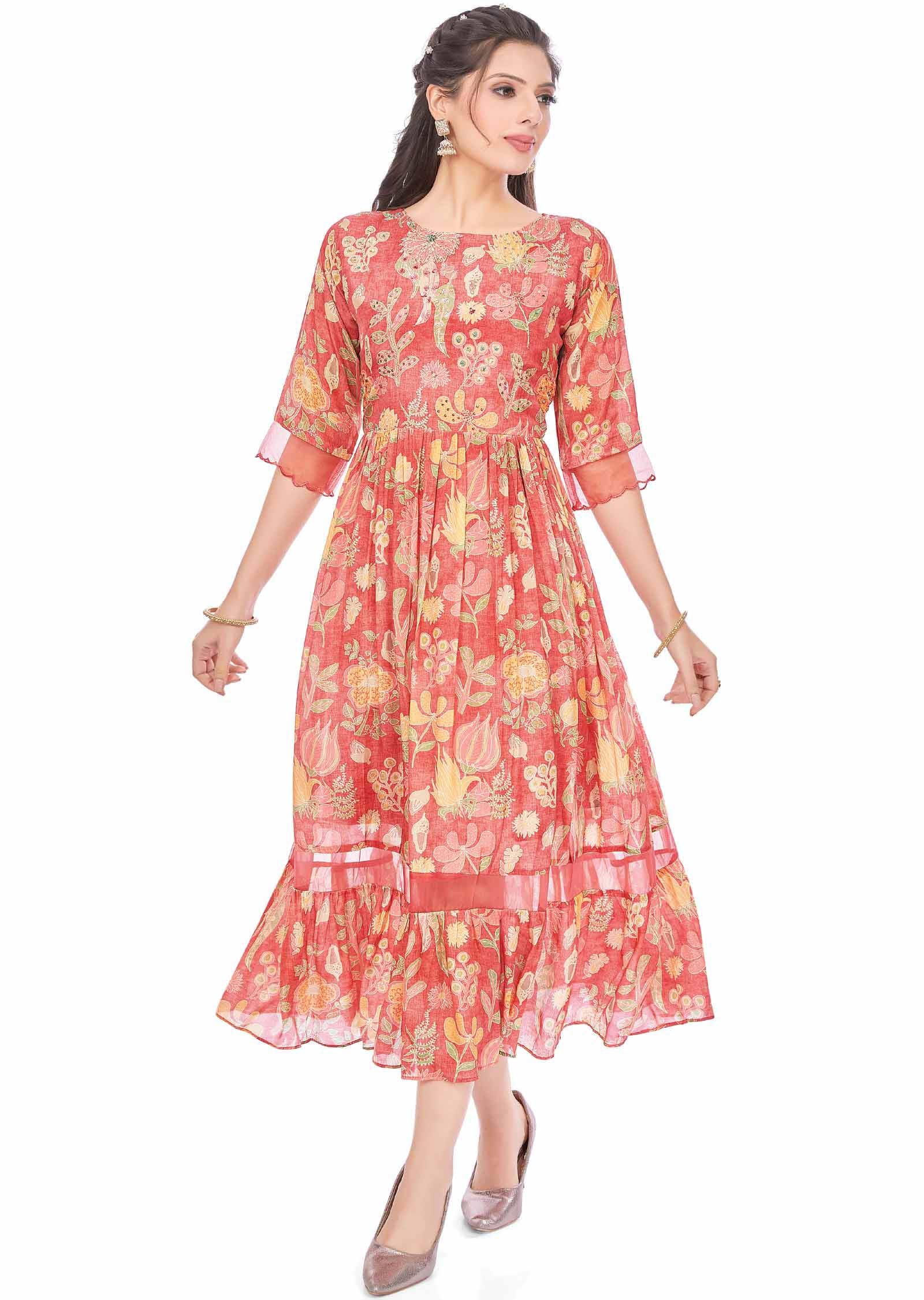 Pink Muslin Kurti Frock Style