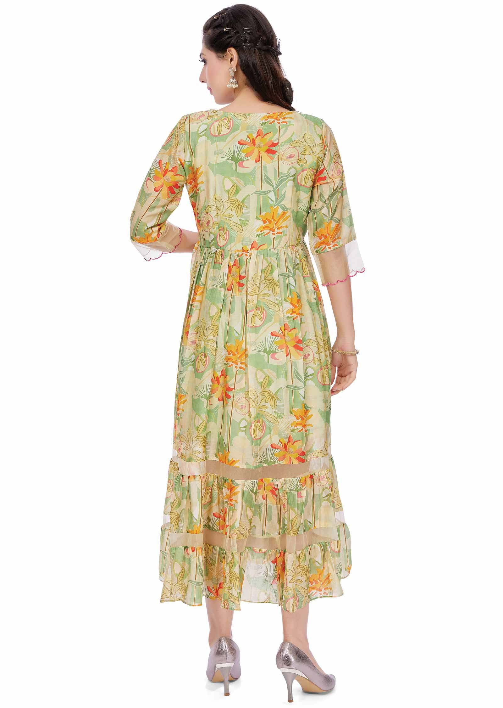 Green Muslin Kurti Frock Style