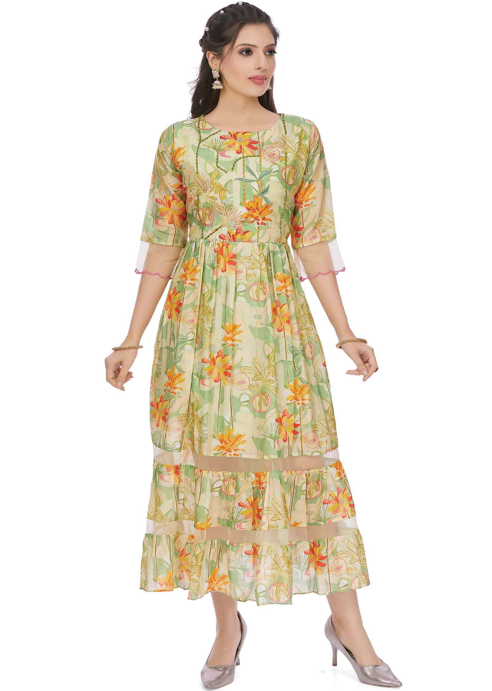 Green Muslin Kurti Frock Style