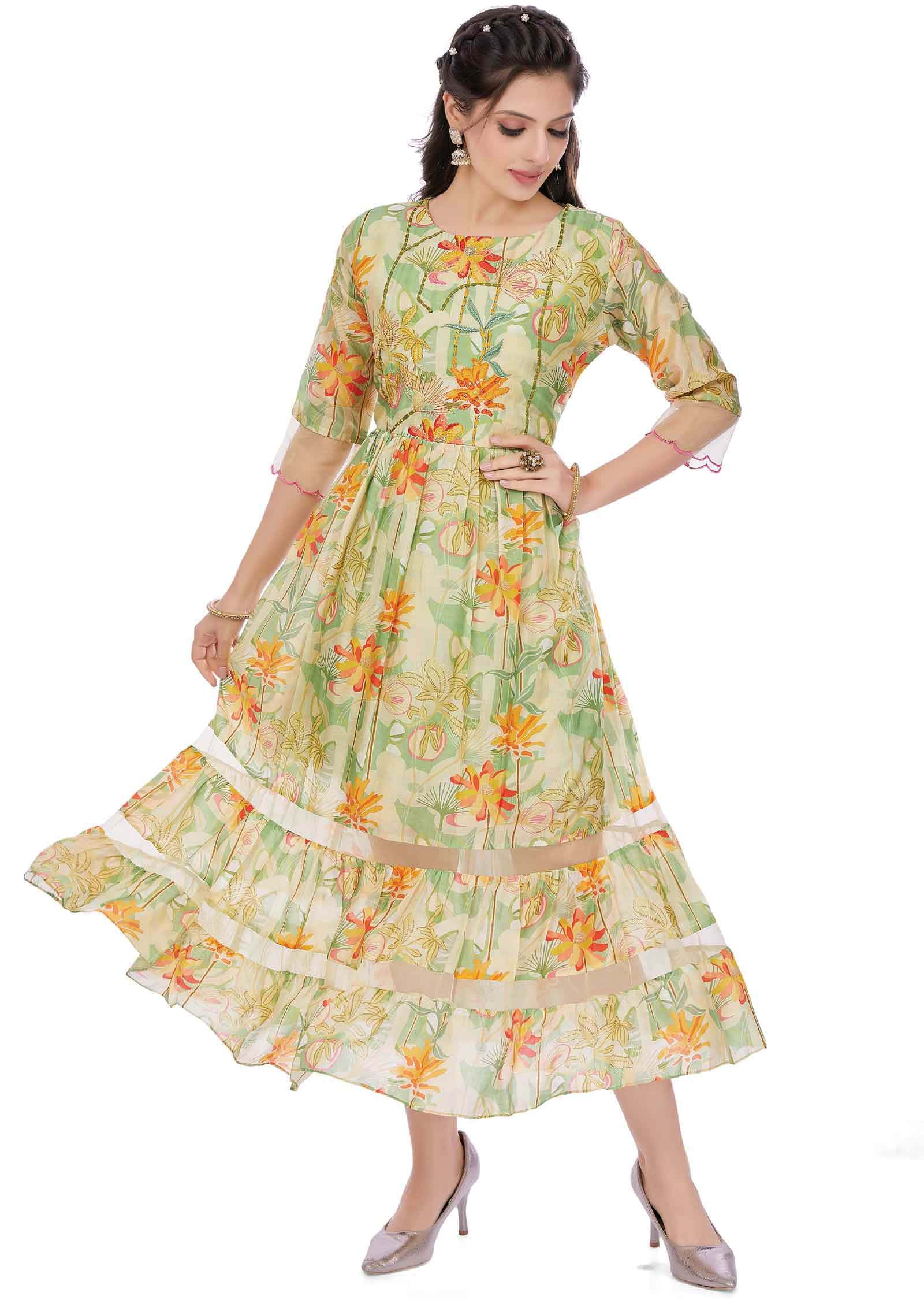 Green Muslin Kurti Frock Style