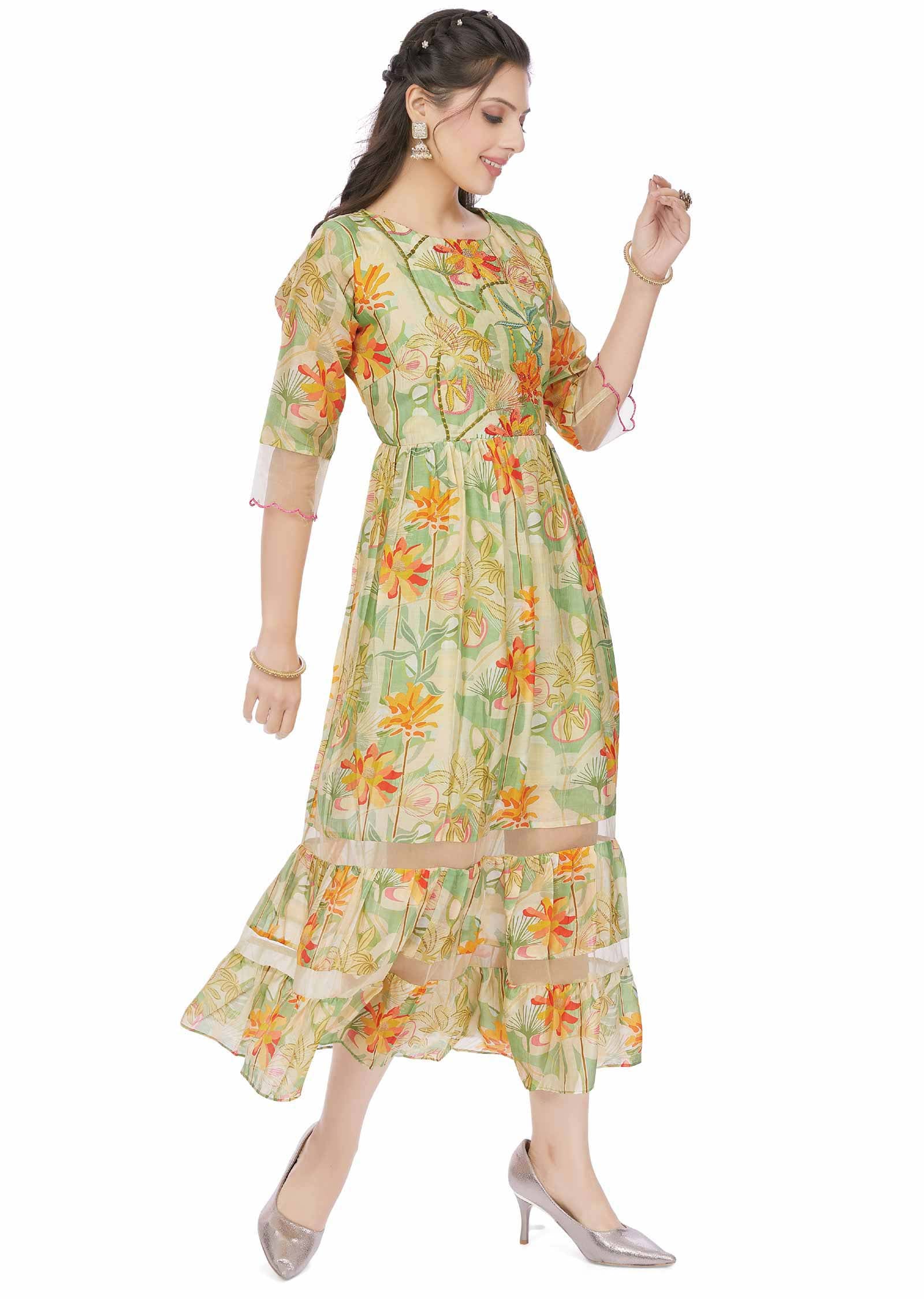 Green Muslin Kurti Frock Style