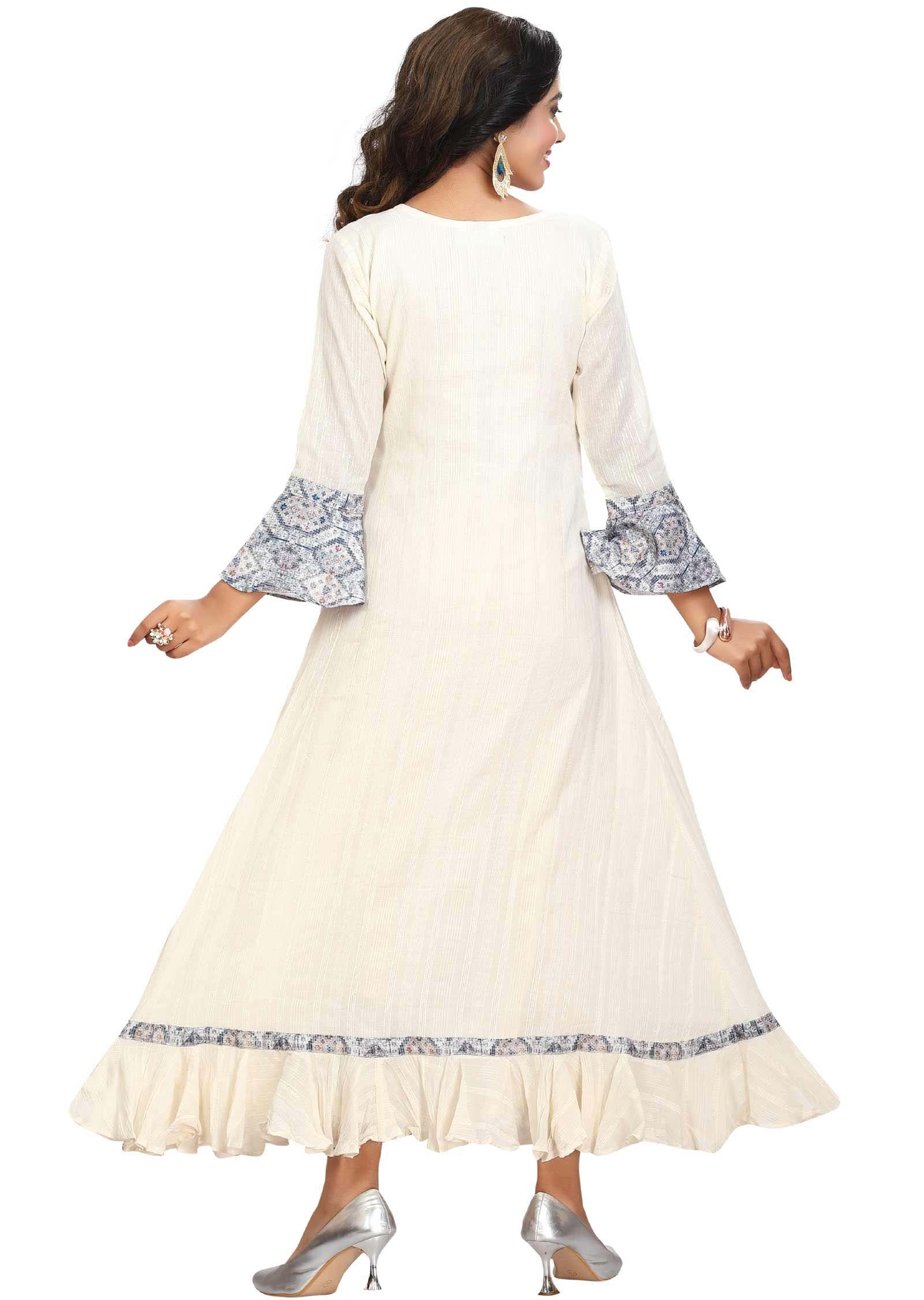 Cream Cotton Kurti Frock Style