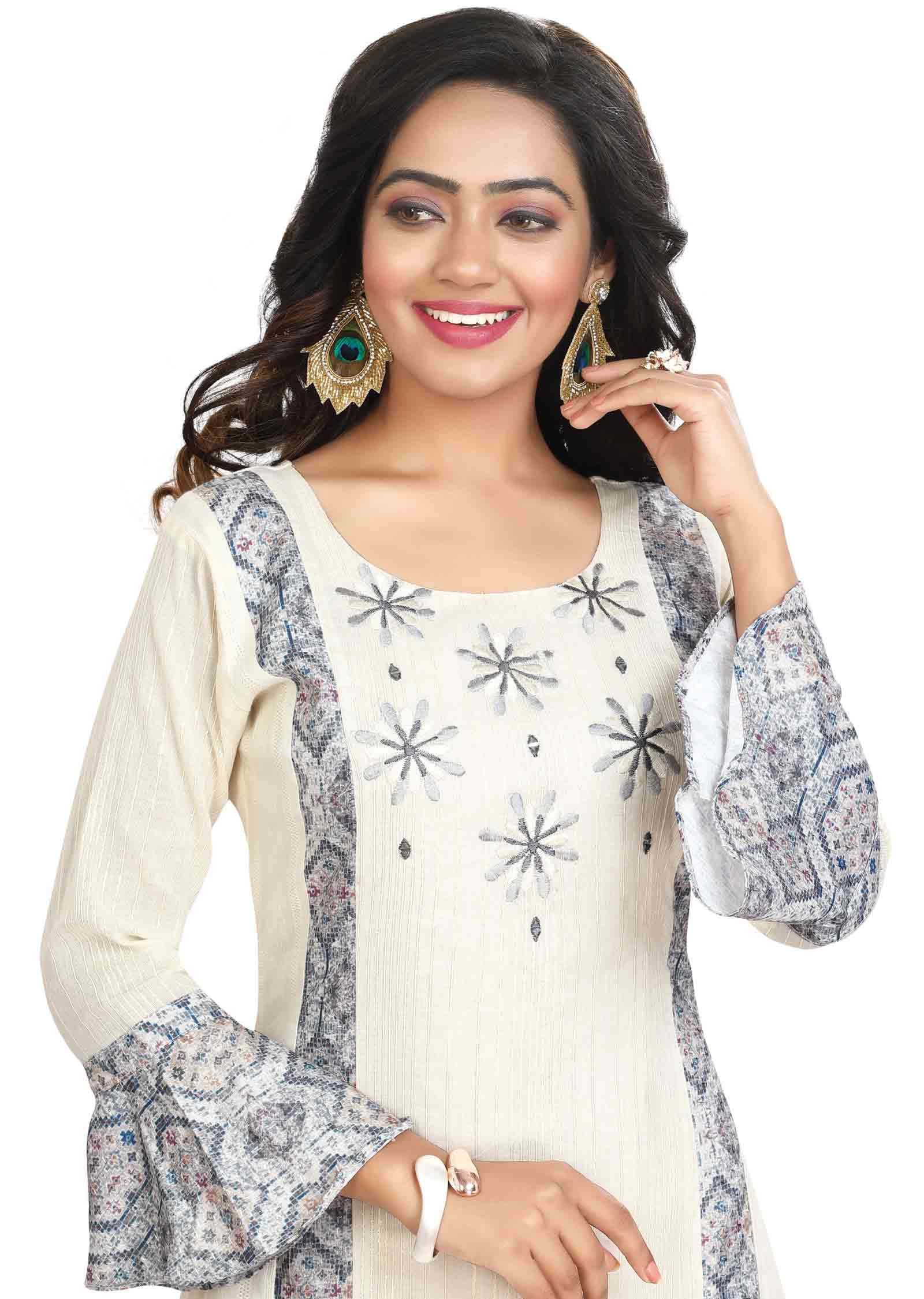 Cream Cotton Kurti Frock Style