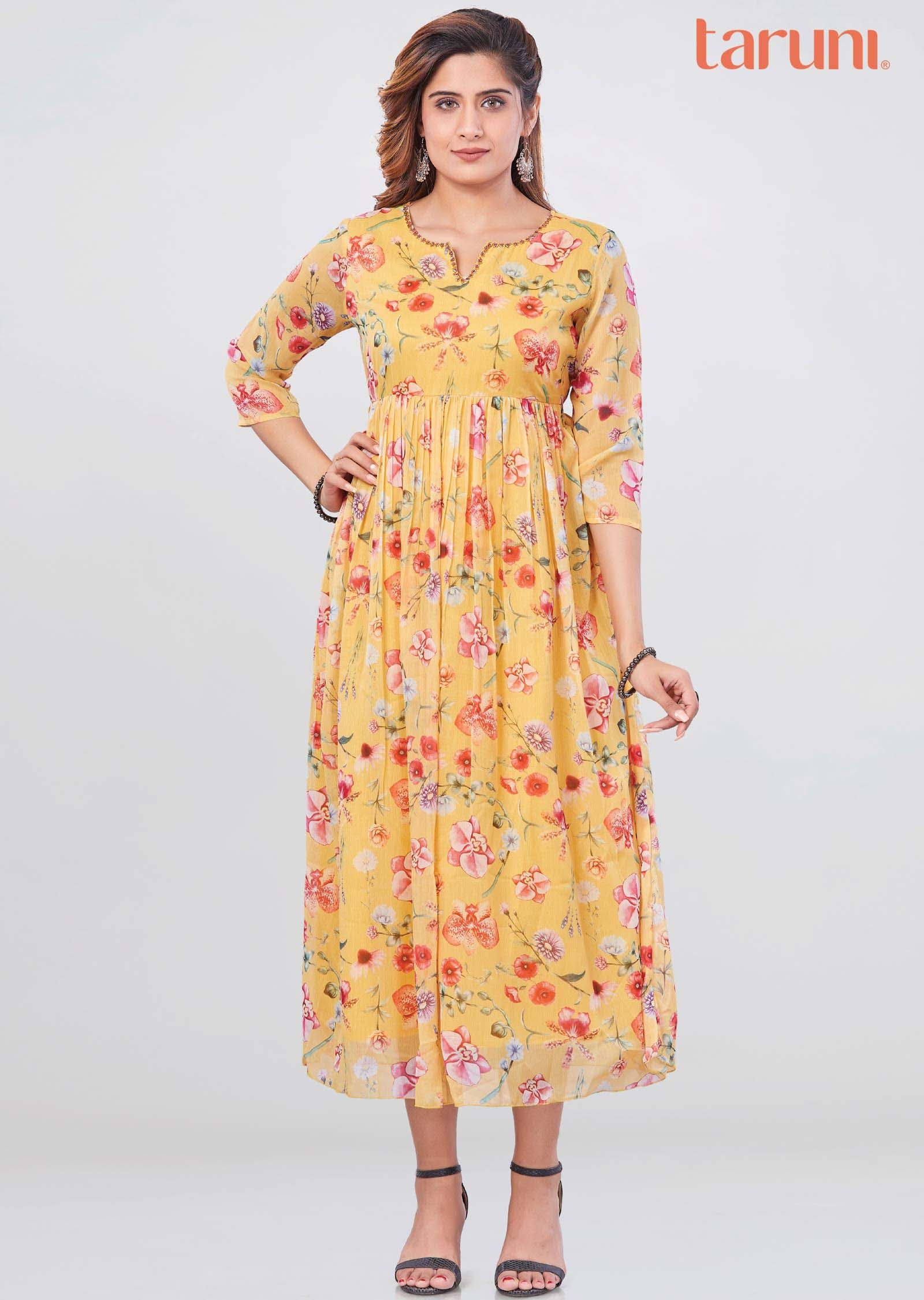 Yellow Chiffon Kurti Frock Style