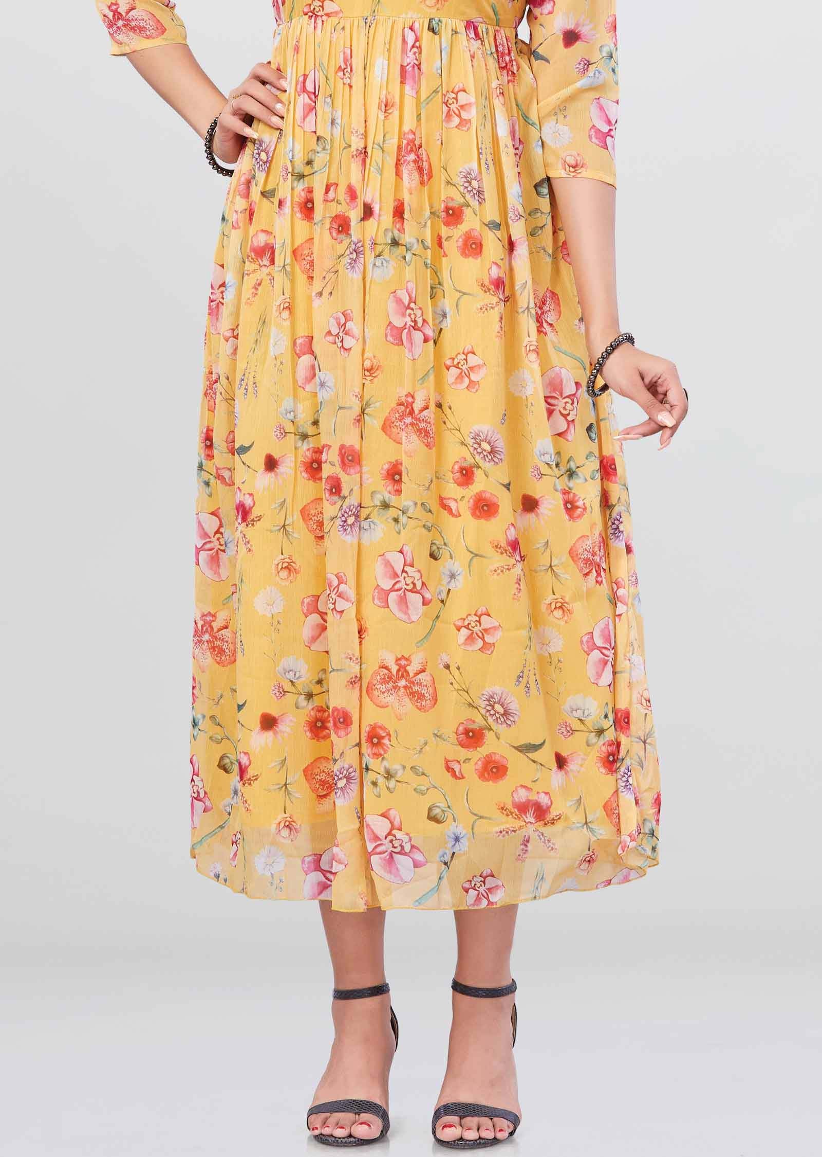 Yellow Chiffon Kurti Frock Style