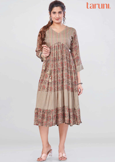 Beige Muslin Kurti Frock Style