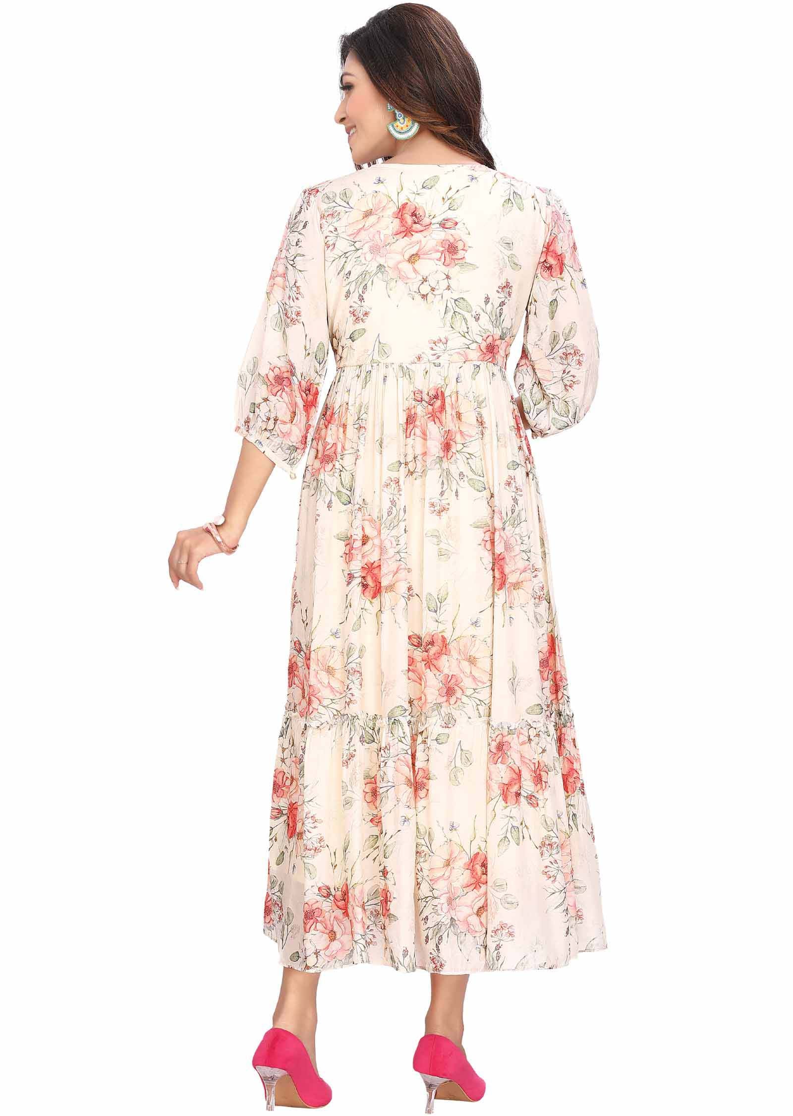 Cream Muslin Kurti Frock Style