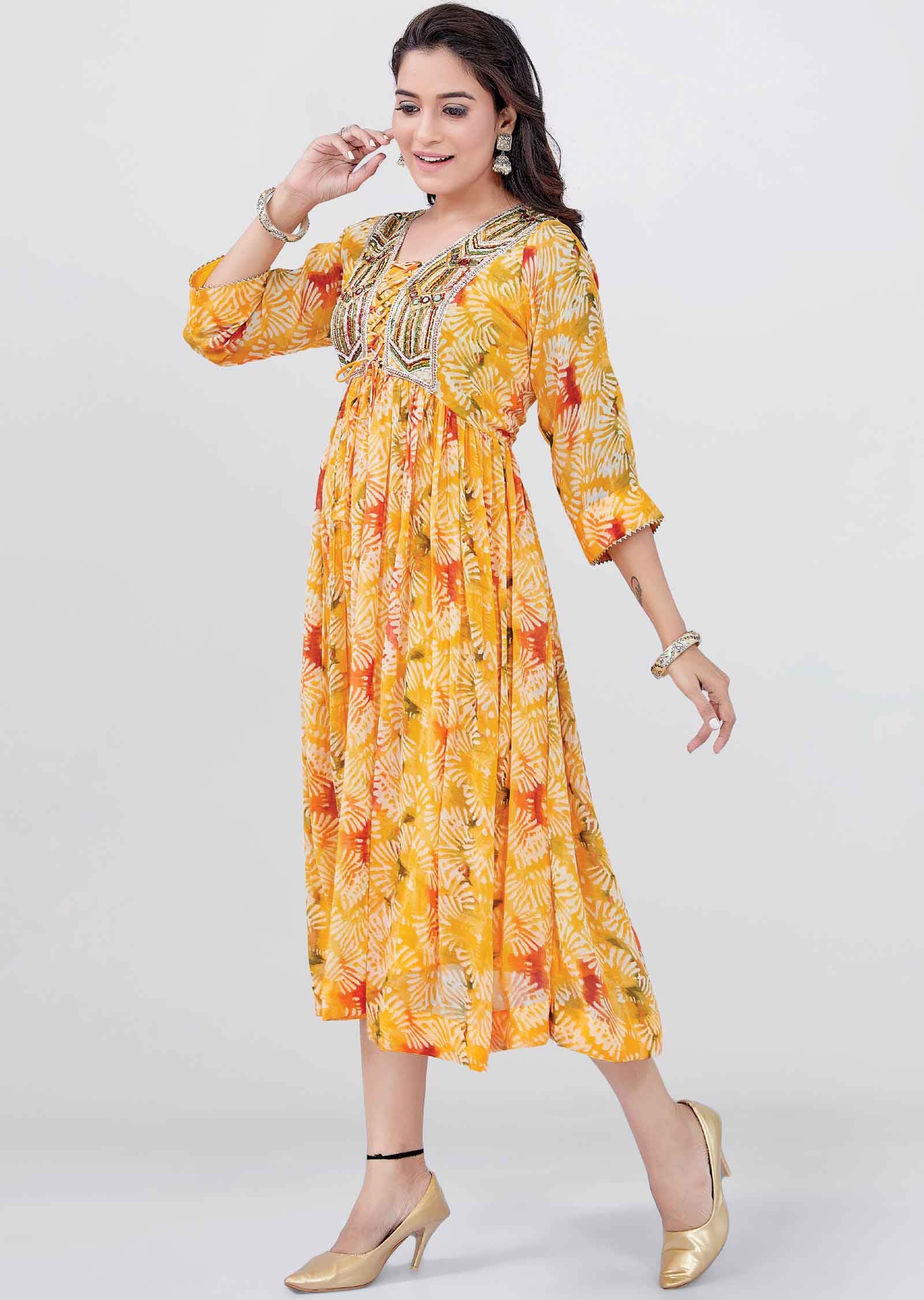 Yellow Georgette Kurti Frock Style