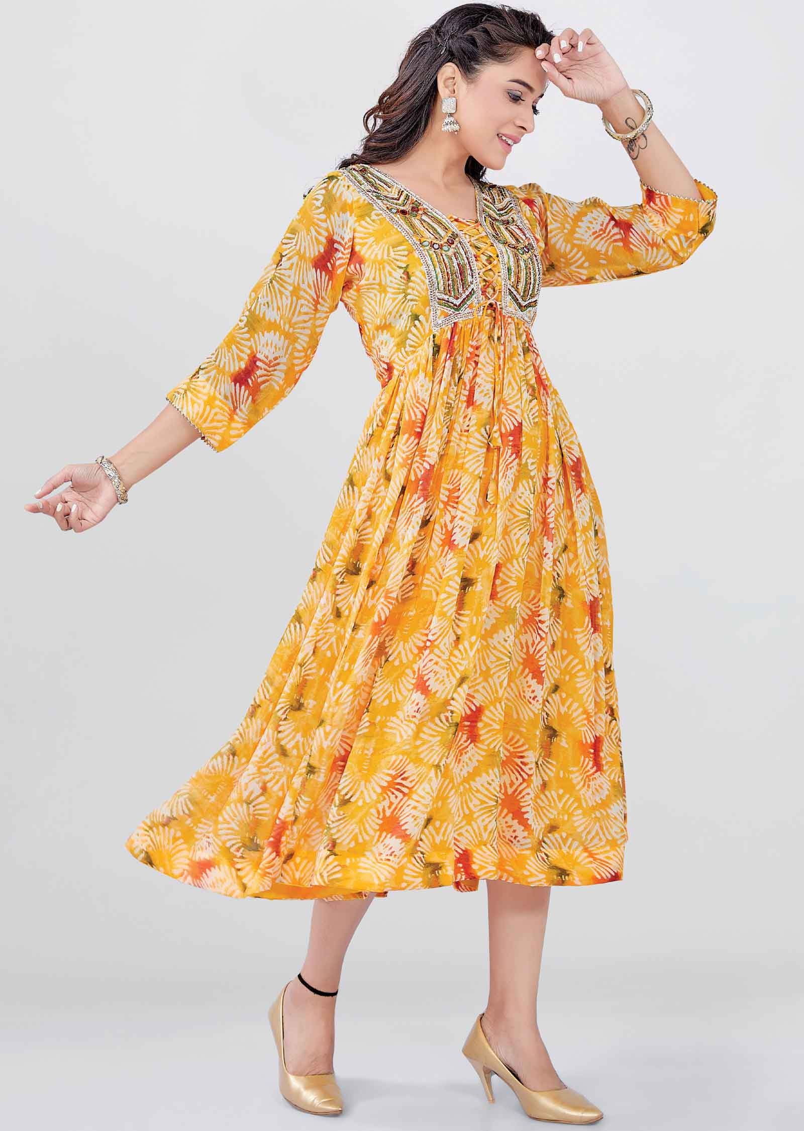 Yellow Georgette Kurti Frock Style