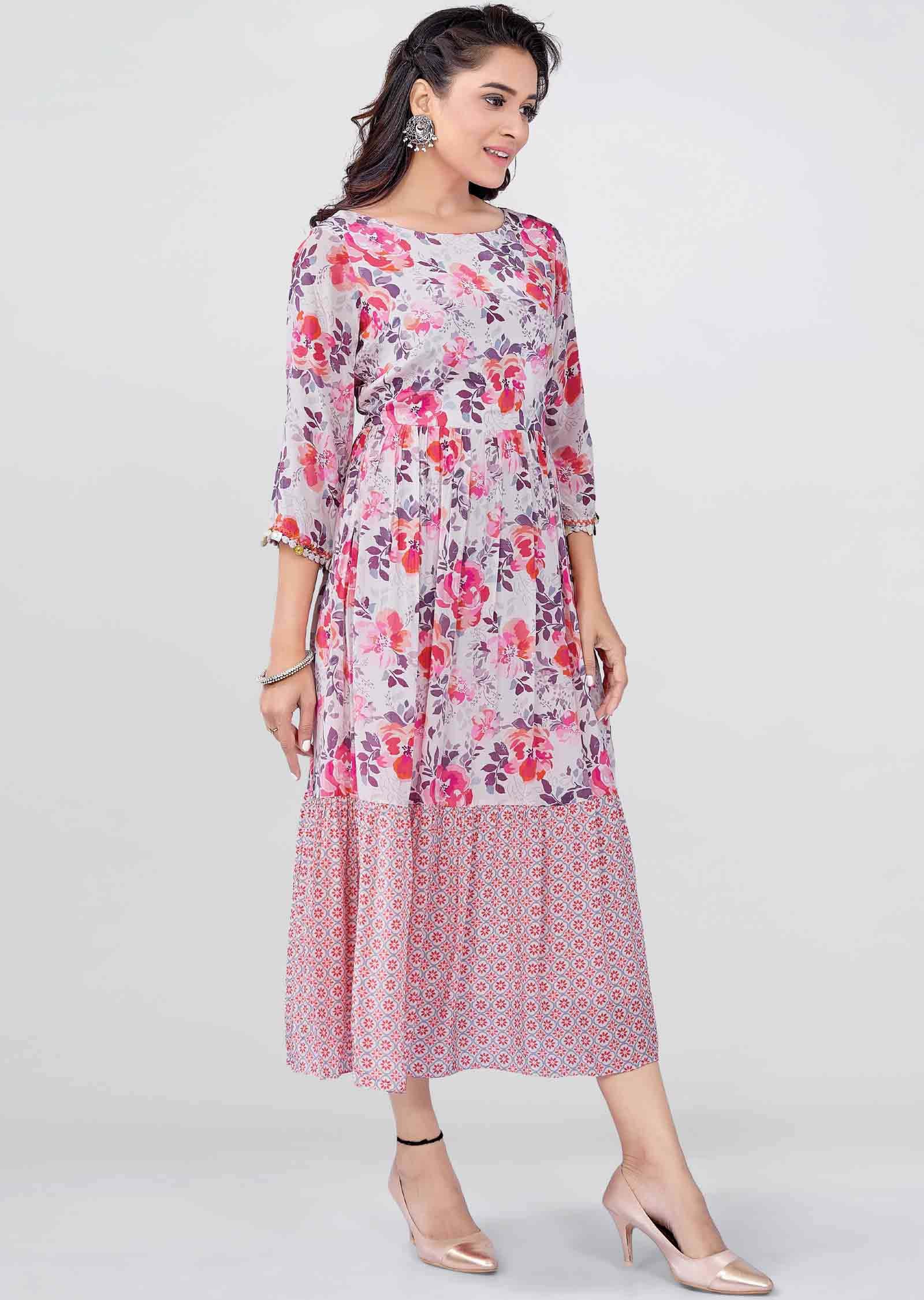 Pink Crepe Kurti Frock Style