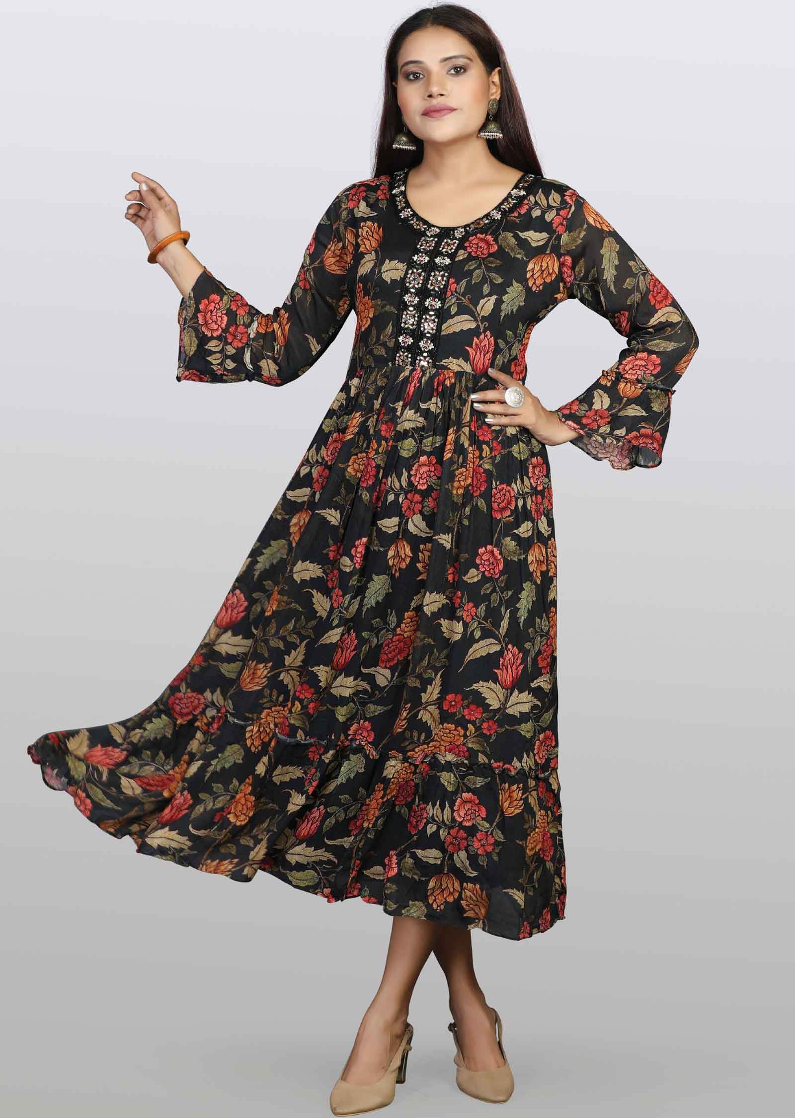 Black Chinnon Kurti Frock Style