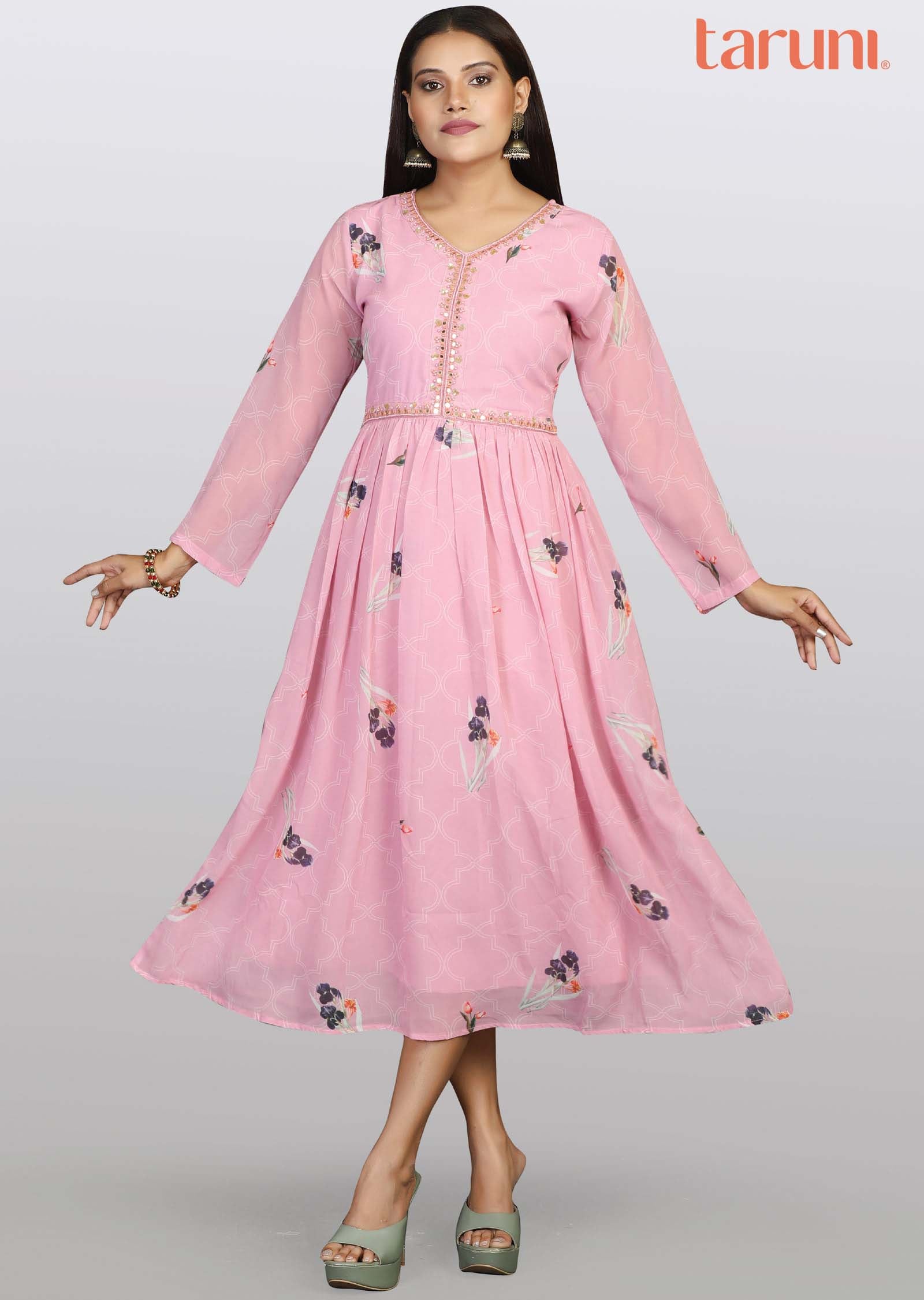 Pink Georgette Kurti Frock Style