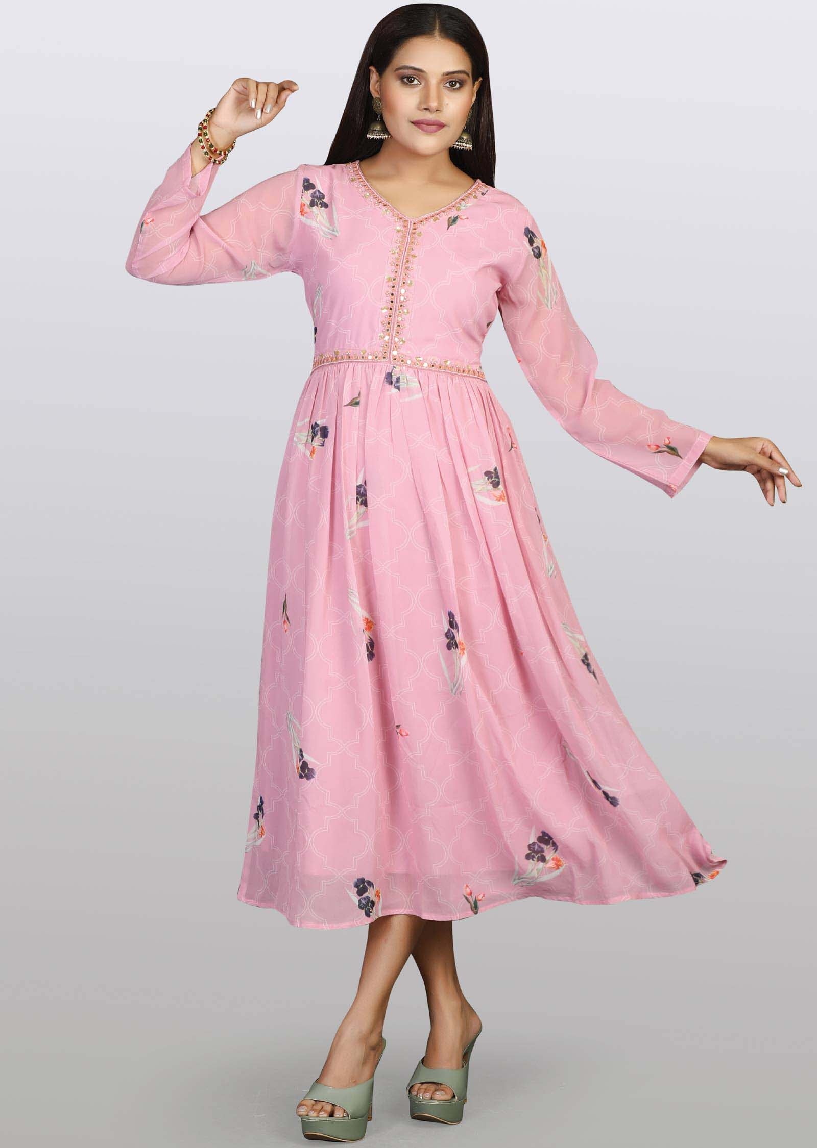 Pink Georgette Kurti Frock Style