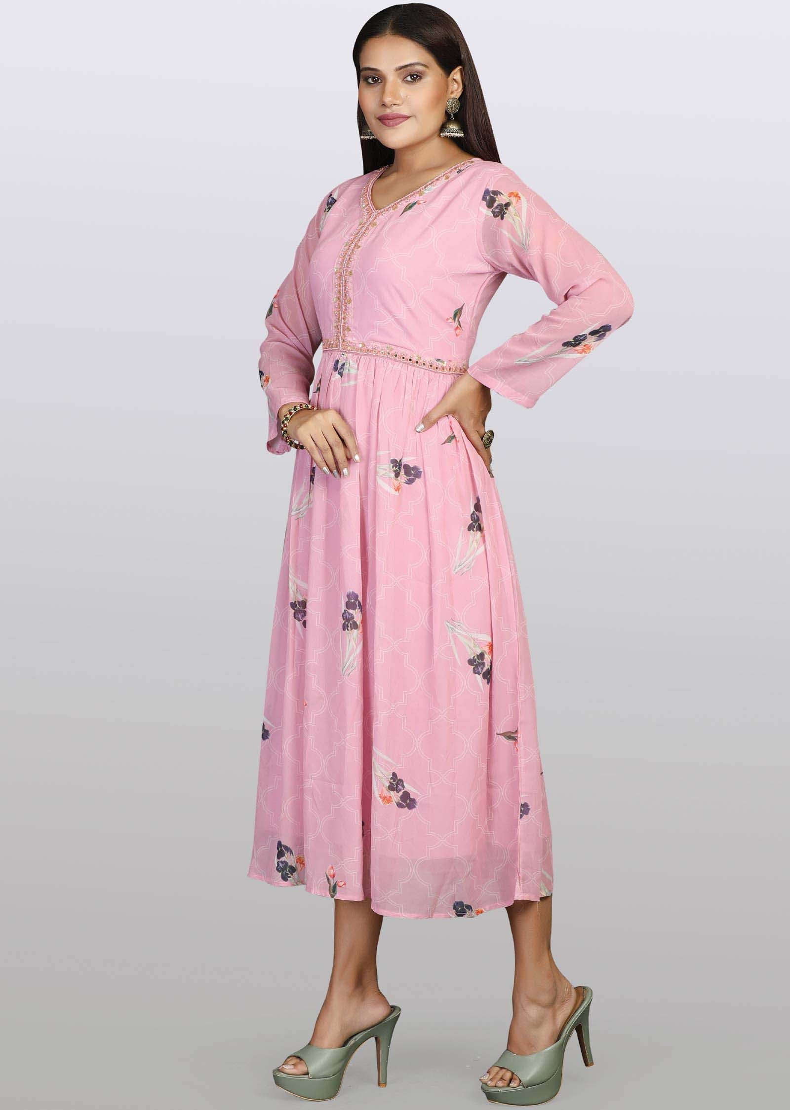 Pink Georgette Kurti Frock Style