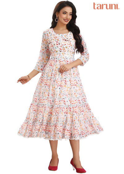Off White Georgette Kurti Frock Style
