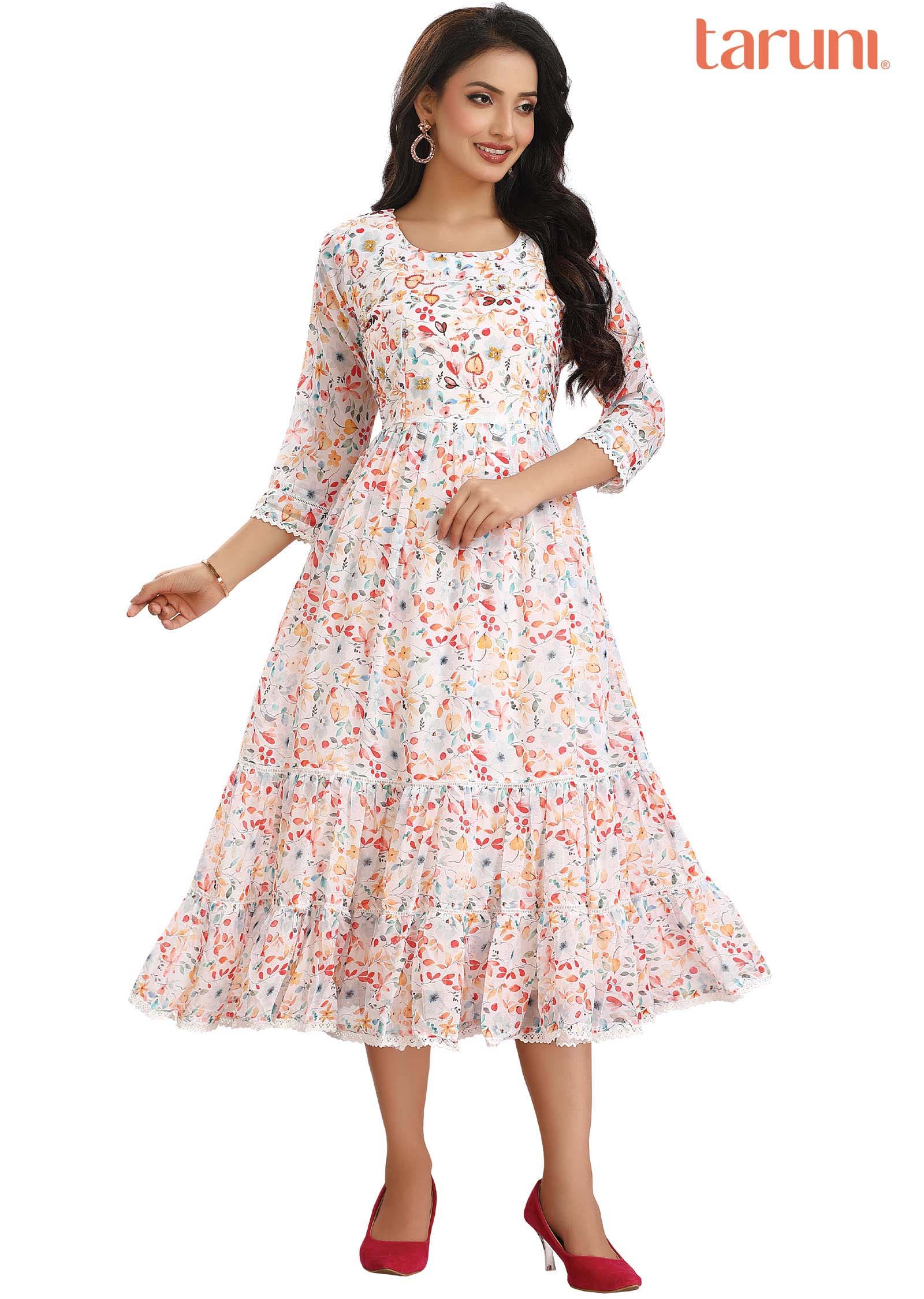 Off White Georgette Kurti Frock Style