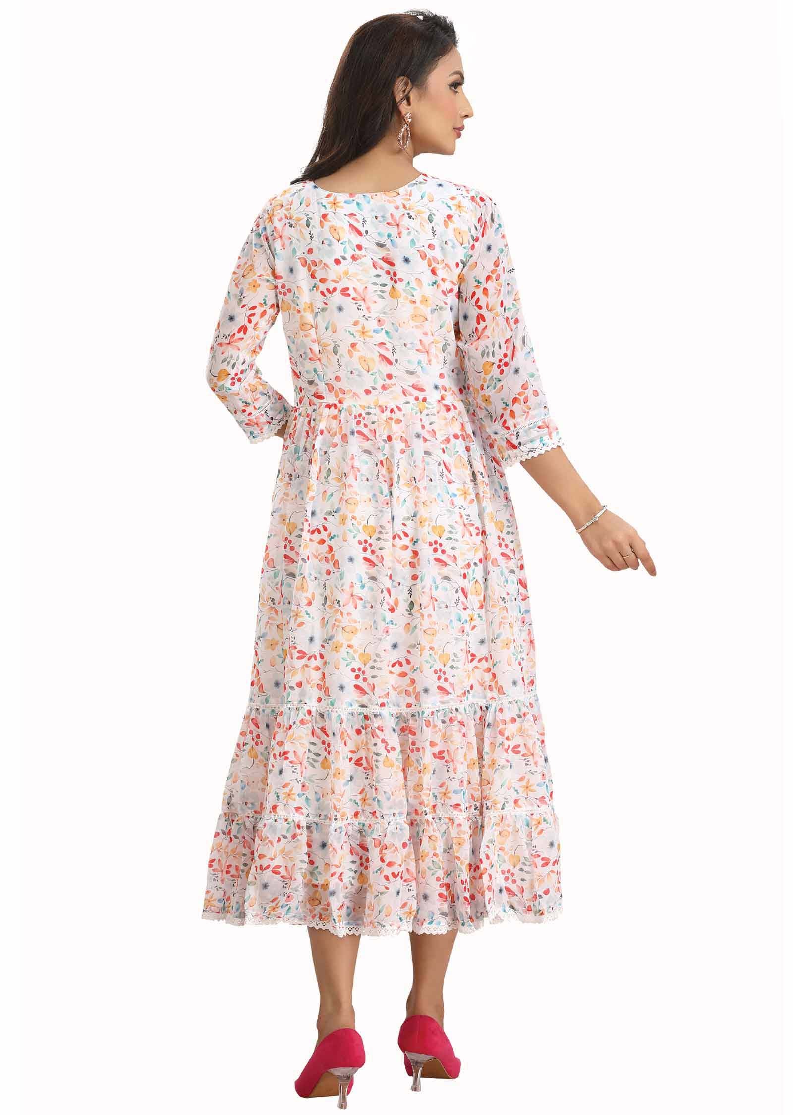 Off White Georgette Kurti Frock Style