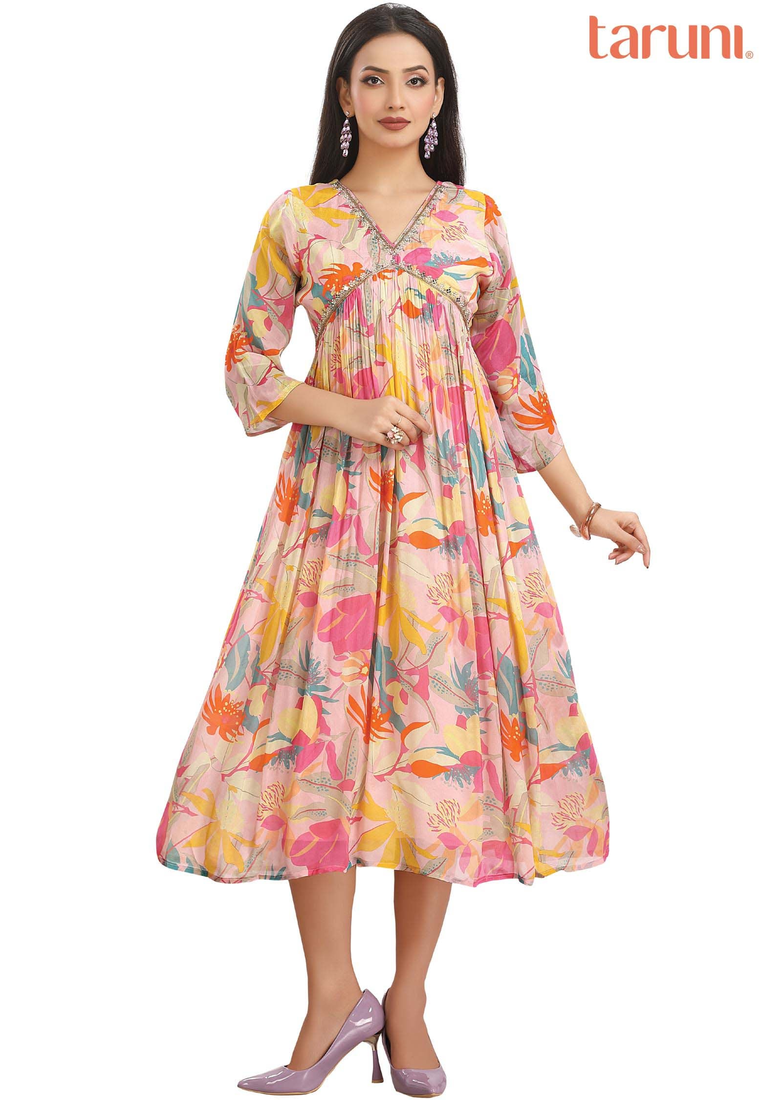 Light Pink Chinnon Printed Midi Dress Light Pink Chinnon Printed Midi Dress