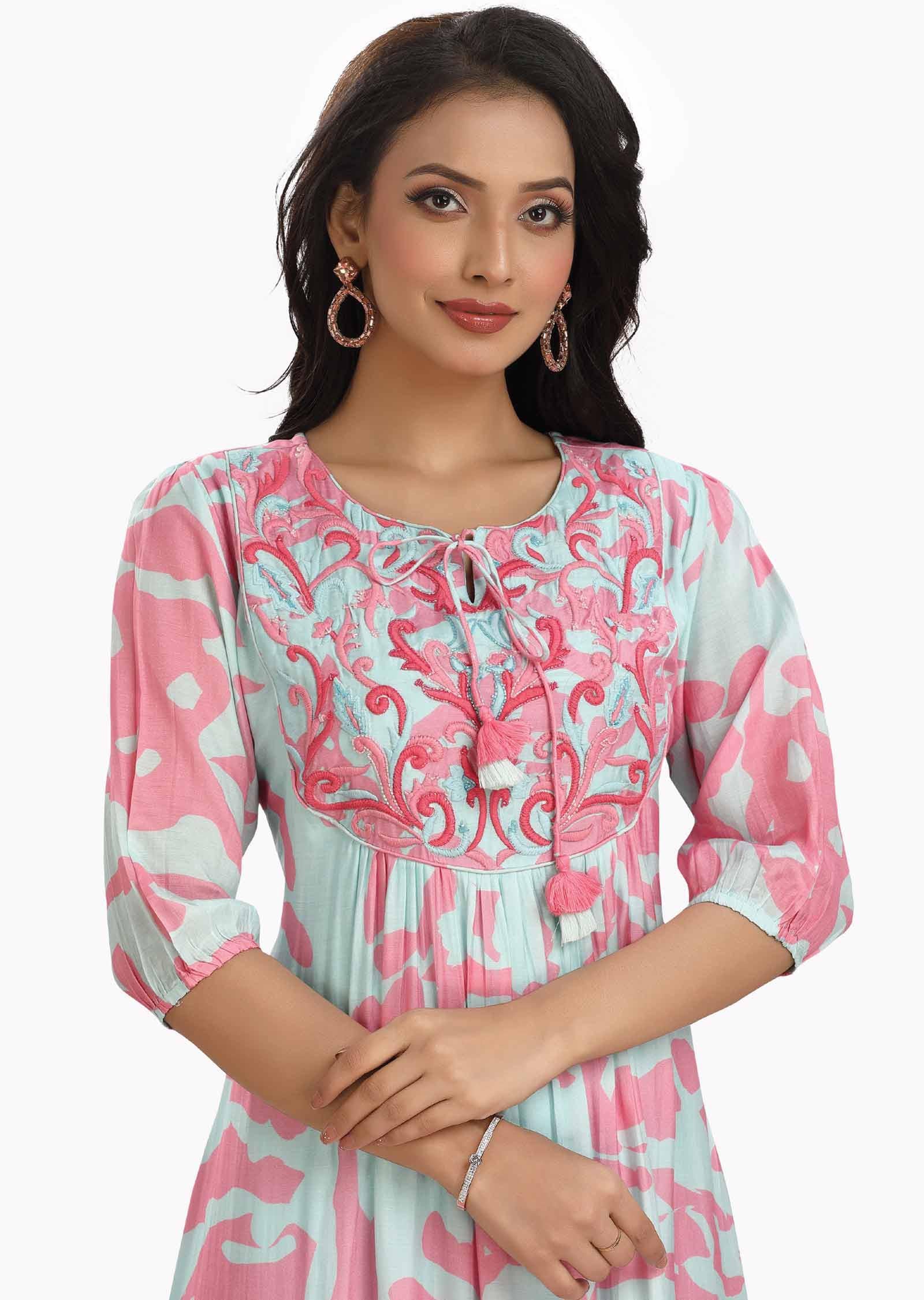 Light Pink Muslin Kurti Frock Style