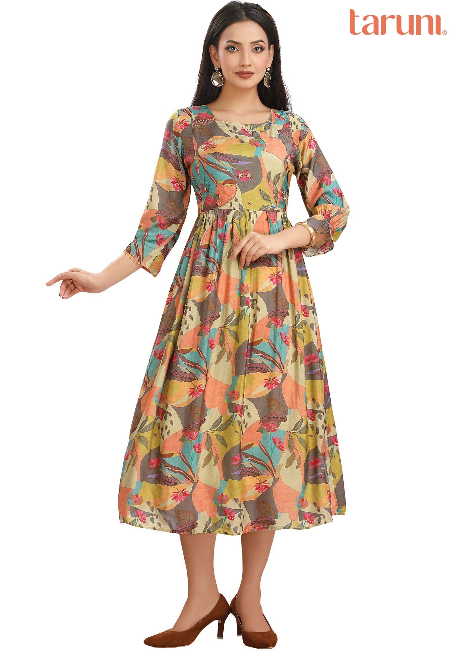 Multi Color Muslin Kurti Frock Style