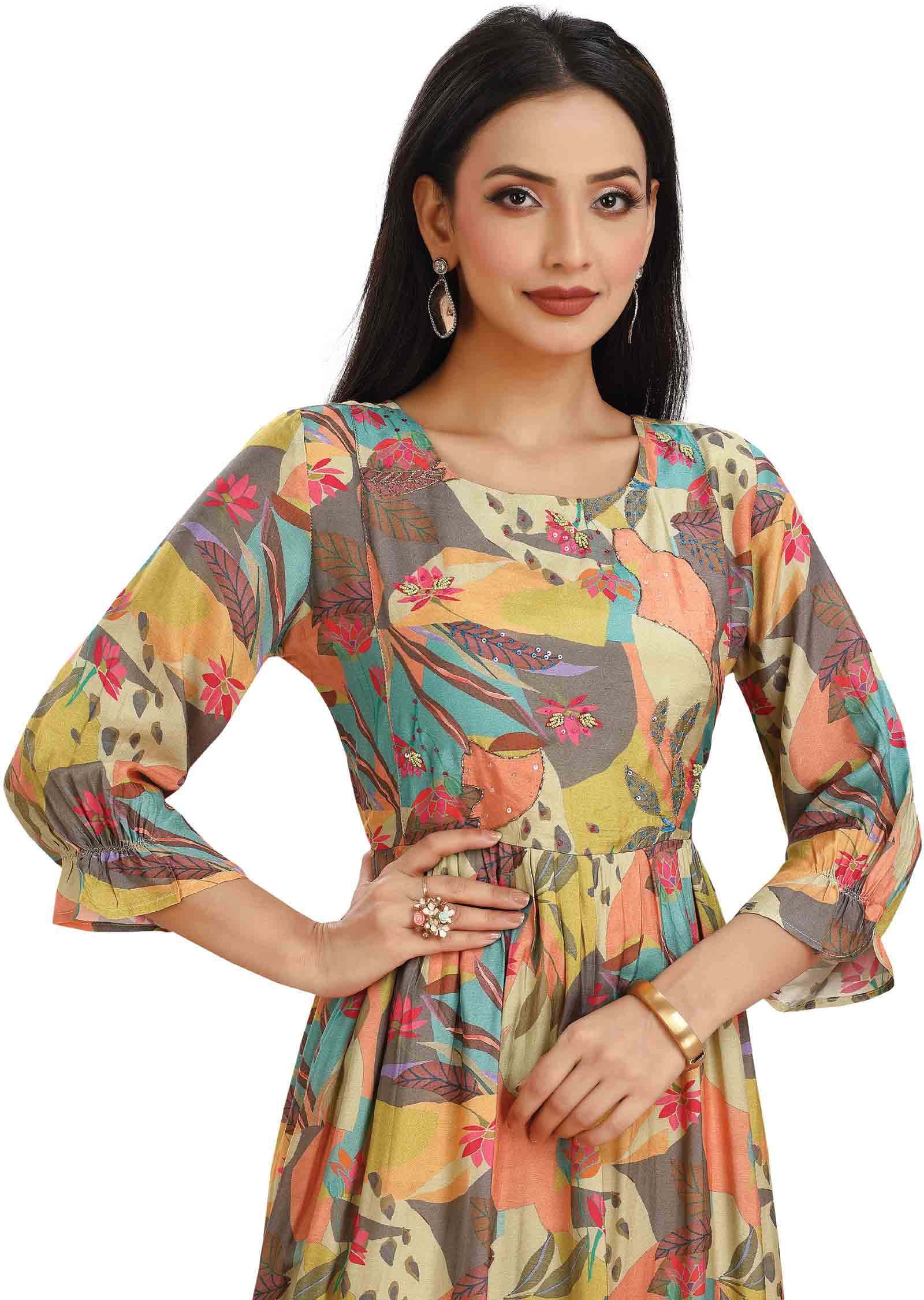 Multi Color Muslin Kurti Frock Style