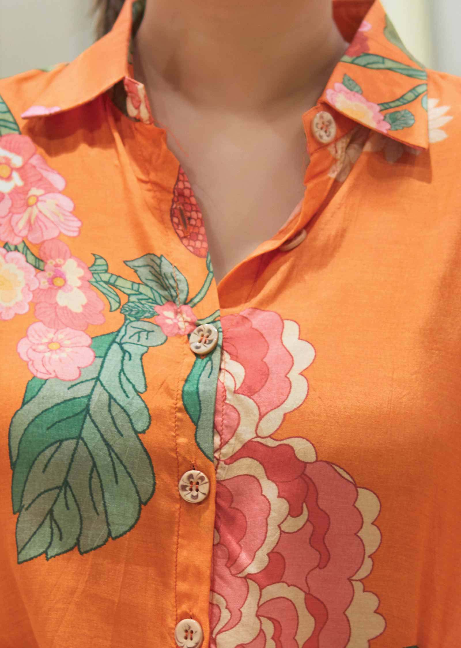 Orange Muslin Floral Printed Co-Ord Set