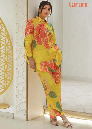 Yellow Muslin Floral Printed Co-Ord Set