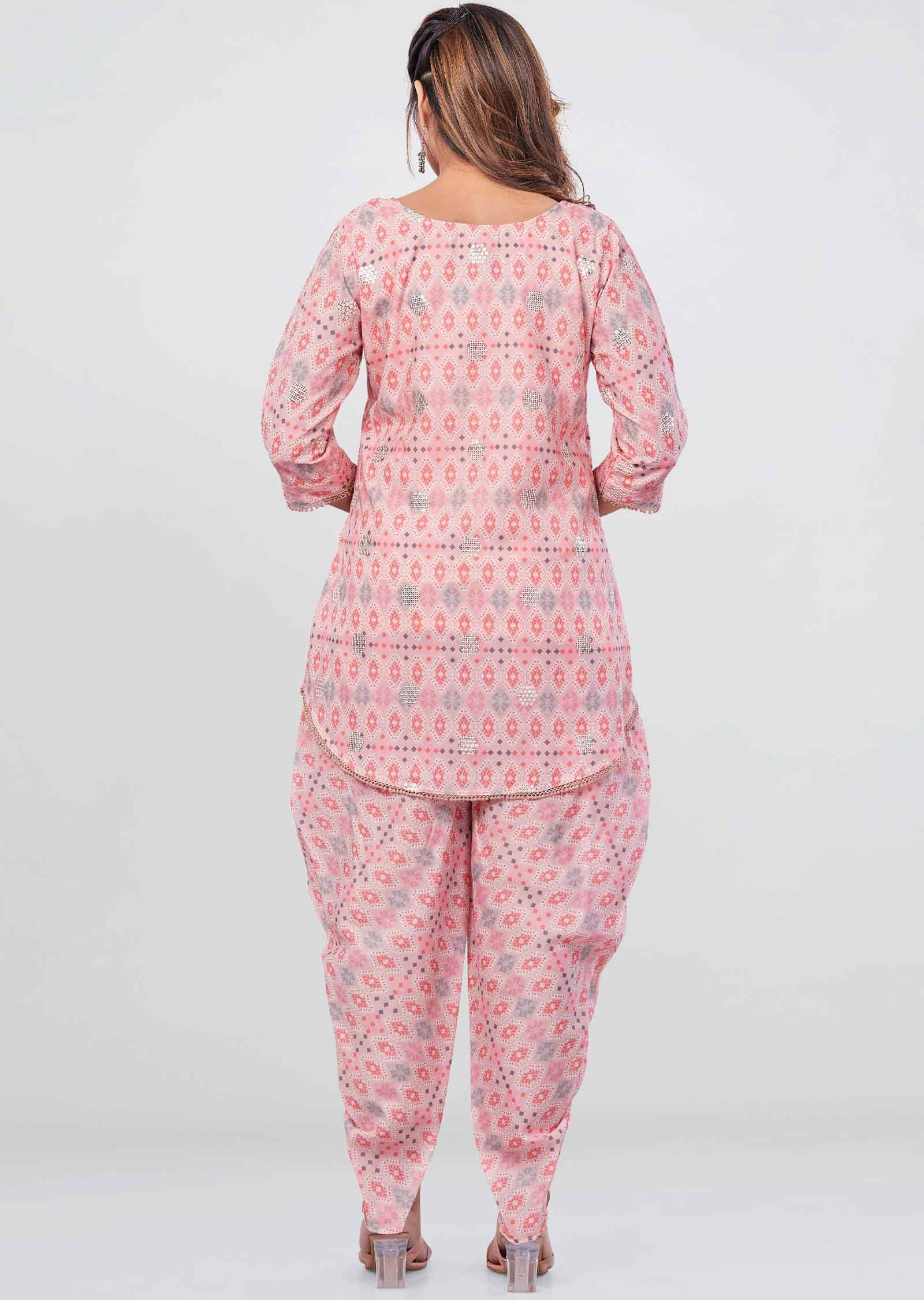 Peach Cotton Sequins Co-Ord Set