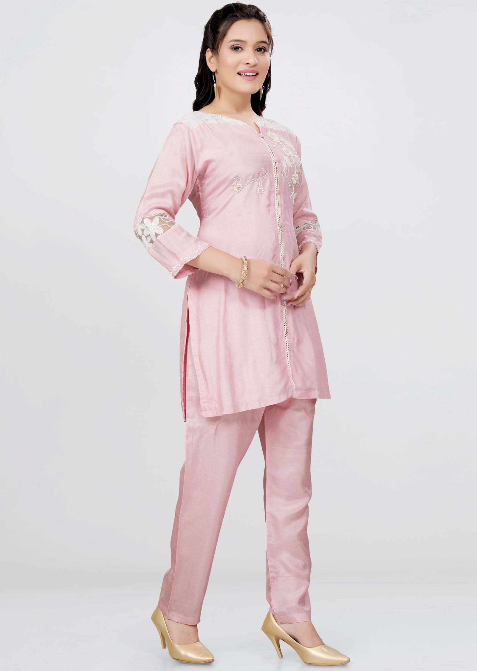 Baby Pink Silk Sequins Co-Ord Set