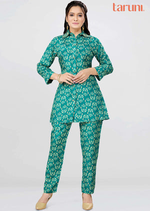 Green Muslin Embroidered Co-Ord Set