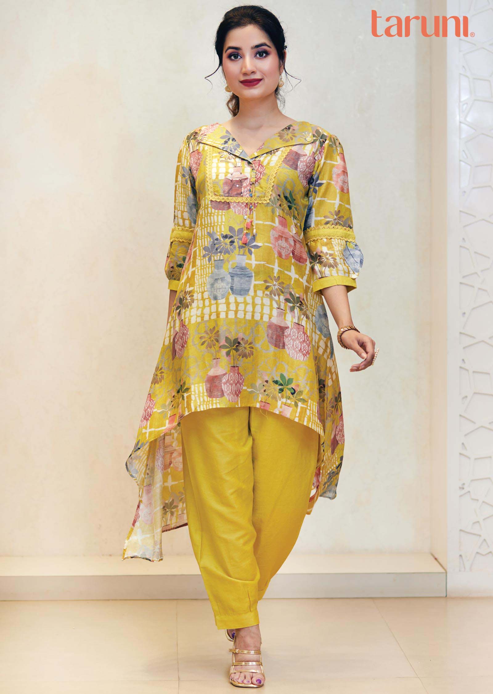 Yellow Linen Silk Printed Co-Ord Set