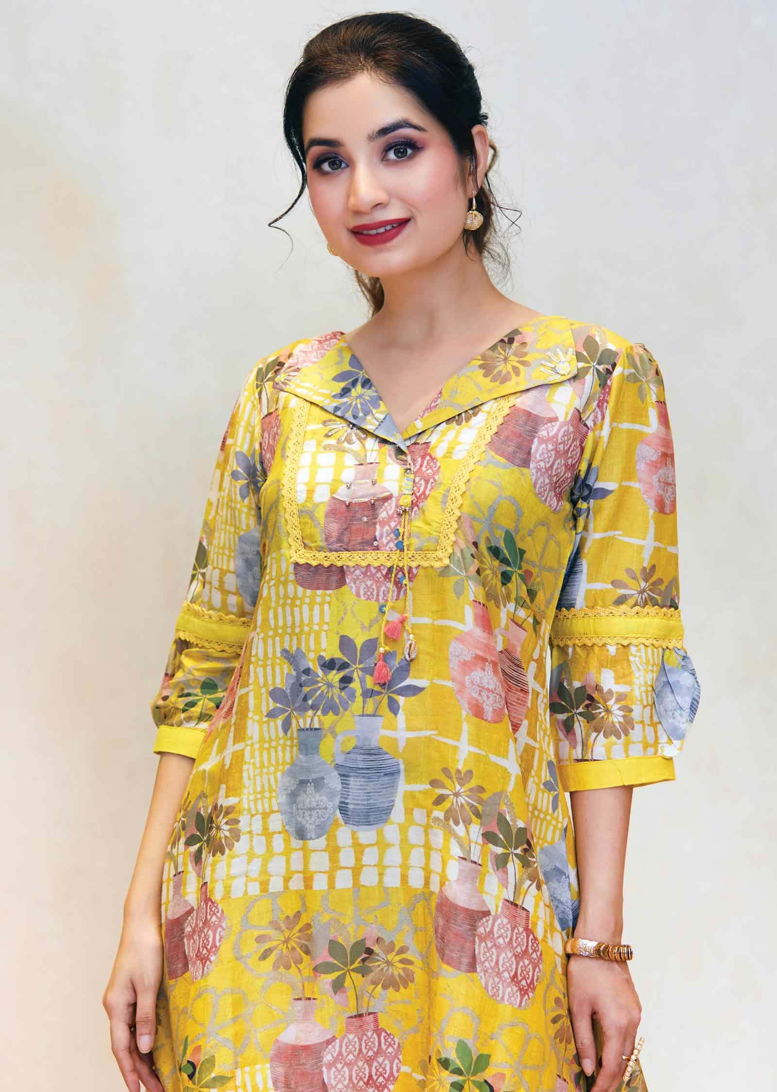 Yellow Linen Silk Printed Co-Ord Set